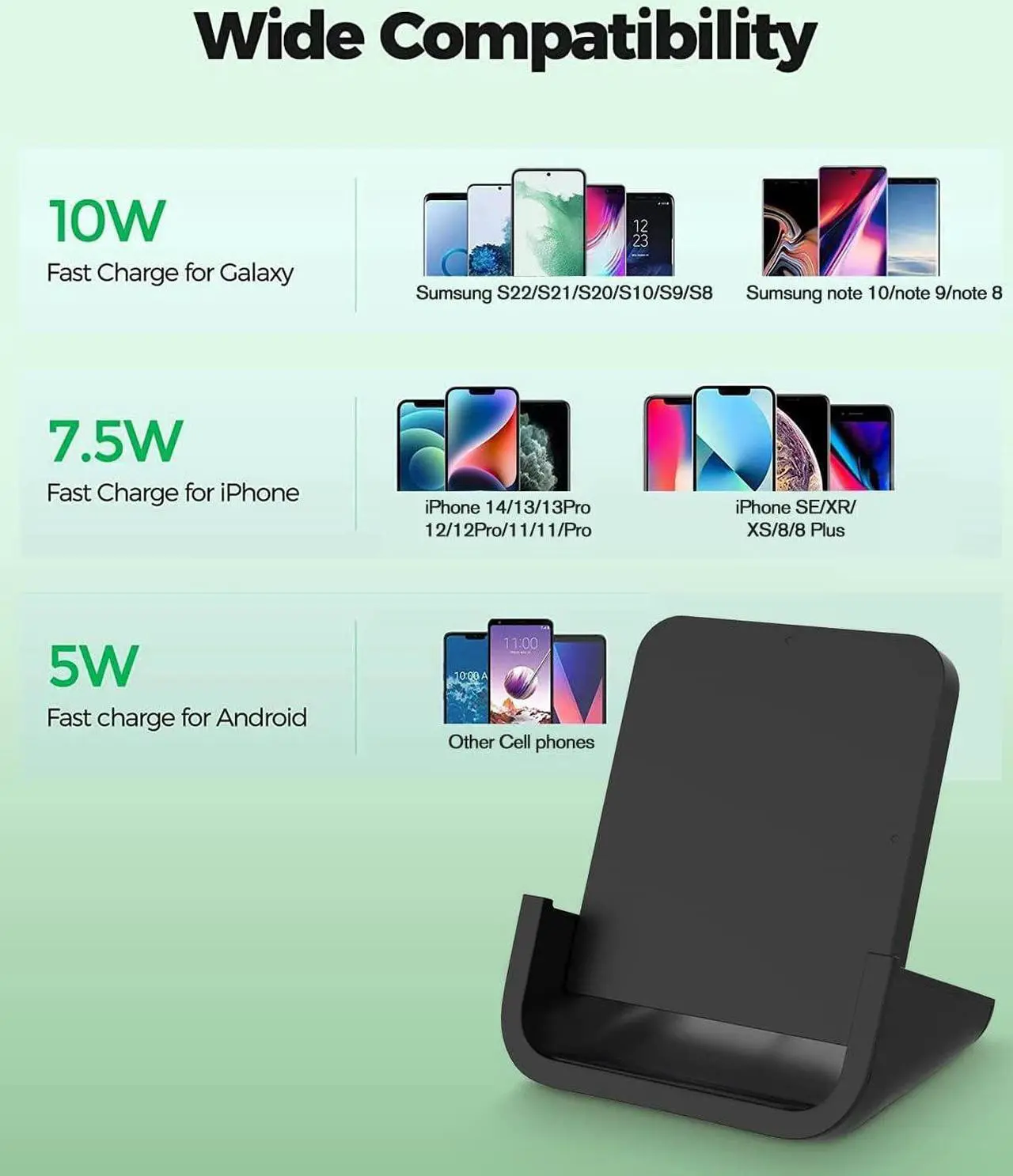 Alt view image 3 of 7 - Wireless Charger YUWISS Wireless Charging Stand Cordless Charger 10/7.5/5W Compatible with iPhone 14 13 12/12 /11Pro Max/XR/XS Max/XS/X/8/8Plus Galaxy S22/S21/S9/S9+/S8/S8+ Note