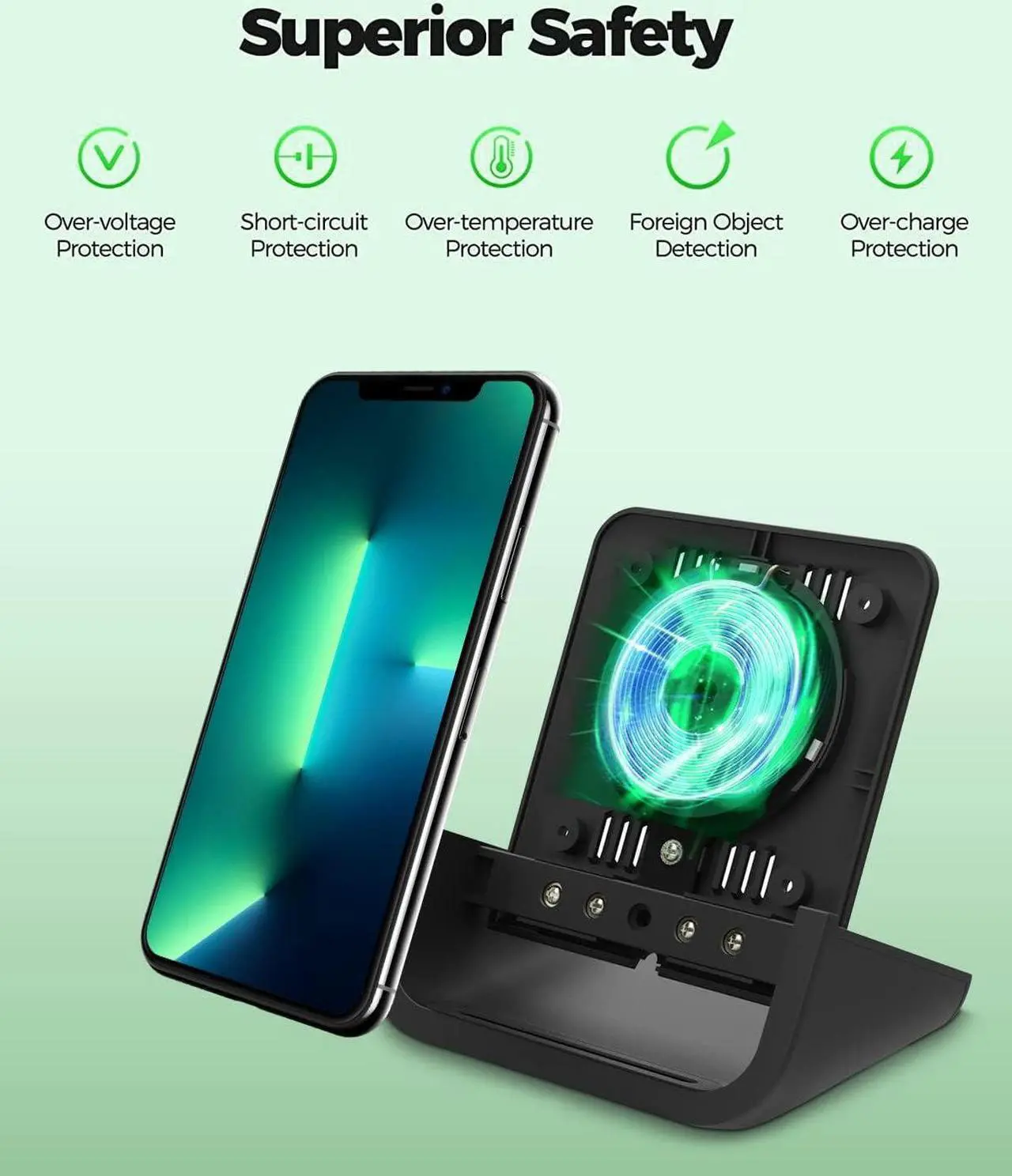 Alt view image 6 of 7 - Wireless Charger YUWISS Wireless Charging Stand Cordless Charger 10/7.5/5W Compatible with iPhone 14 13 12/12 /11Pro Max/XR/XS Max/XS/X/8/8Plus Galaxy S22/S21/S9/S9+/S8/S8+ Note