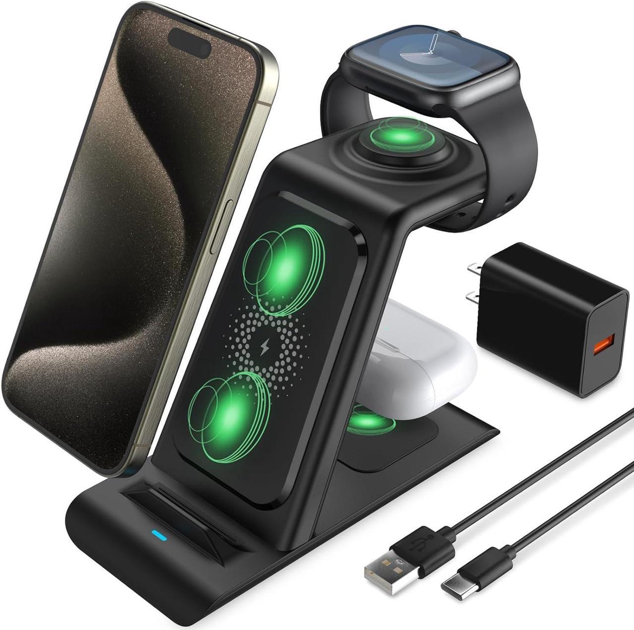 HATALKIN 3 in 1 Wireless Charging Station for Apple Wireless Charger for iPhone 16 15 14 13 12 Series Charging Station for Multiple Devices for Apple Watch Ultra 10 9 8 7 for AirPods 2/3/4/Pro/Pro 2