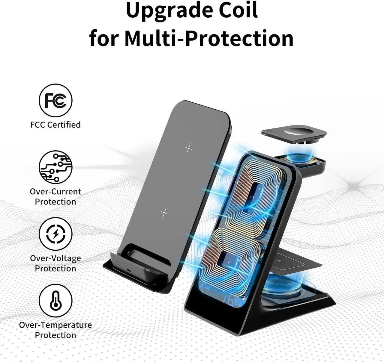 Alt view image 4 of 7 - KPON Charging Station for Popsocket/Otterbox Compatible, 3 in 1 Wireless Charger for Thick Cases of 0.39 inch, Multiple Devices for iPhone 15/14/13/12/11/Apple Watch/Airpods