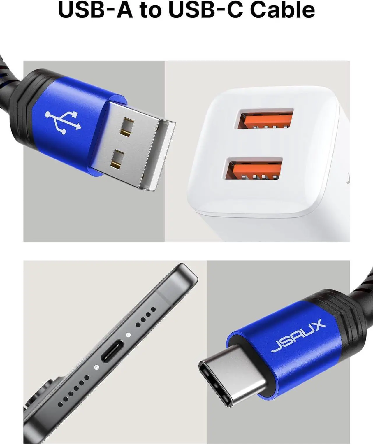 Alt view image 2 of 7 - JSAUX USB-C Cable 3.1A Fast Charging, 3-Pack (10ft+6.6ft+3.3ft) USB A to Type C Charge Cord Compatible with Samsung Galaxy S21 S20 S10 S9 S8 Note 20 10, iPhone 15/15 Pro Max, PS5, USB C Charger(Blue)