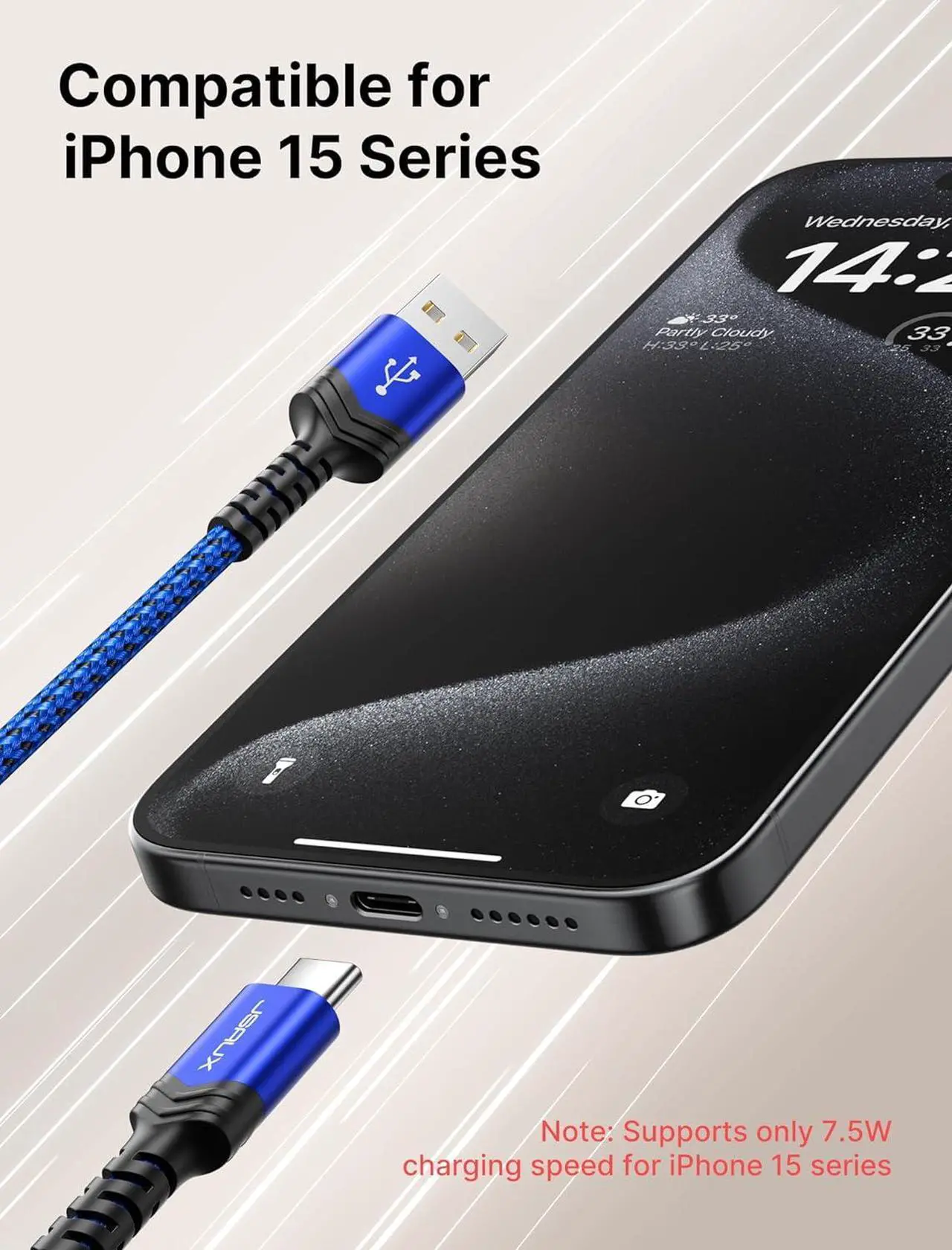 Alt view image 7 of 7 - JSAUX USB-C Cable 3.1A Fast Charging, 3-Pack (10ft+6.6ft+3.3ft) USB A to Type C Charge Cord Compatible with Samsung Galaxy S21 S20 S10 S9 S8 Note 20 10, iPhone 15/15 Pro Max, PS5, USB C Charger(Blue)