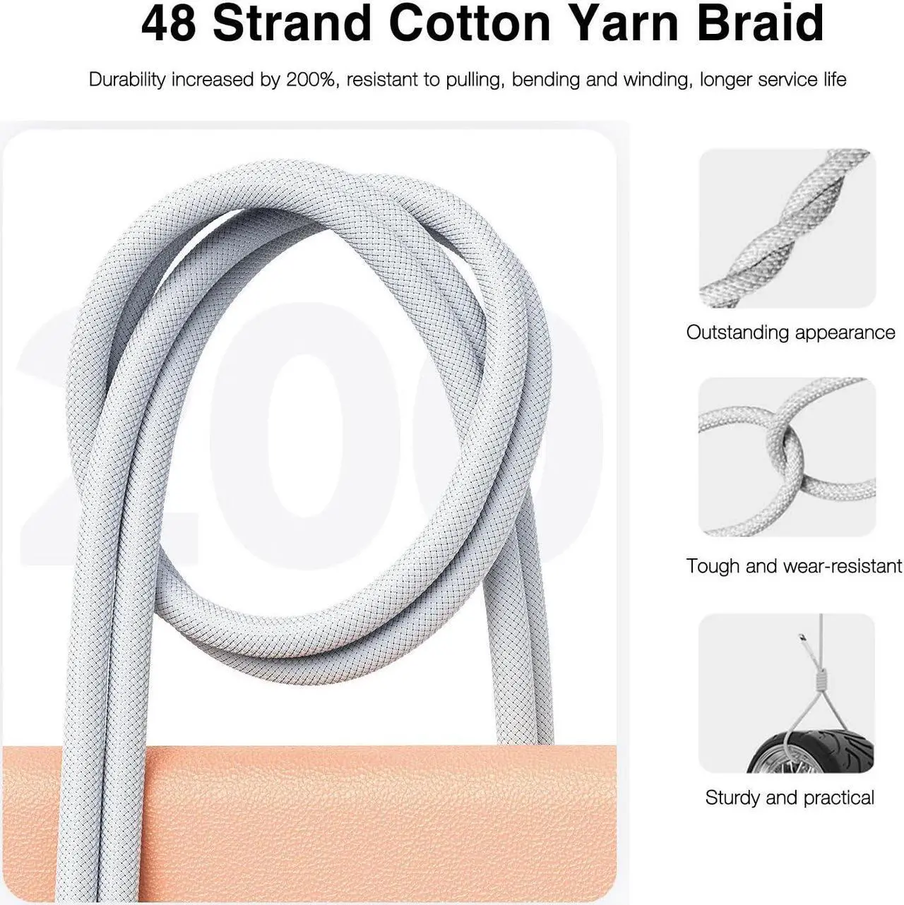 Alt view image 5 of 7 - iPhone 15/16 USB A to USB C Woven Cable for iPhone 16E(SE4) 15/16 Pro Max 15/6 Plus iPad 10th Gen iPad Pro 12.9/11 iPad Air 5th/4th Gen Mini 6th Type-c Charger Cord Car Play Charging Cable