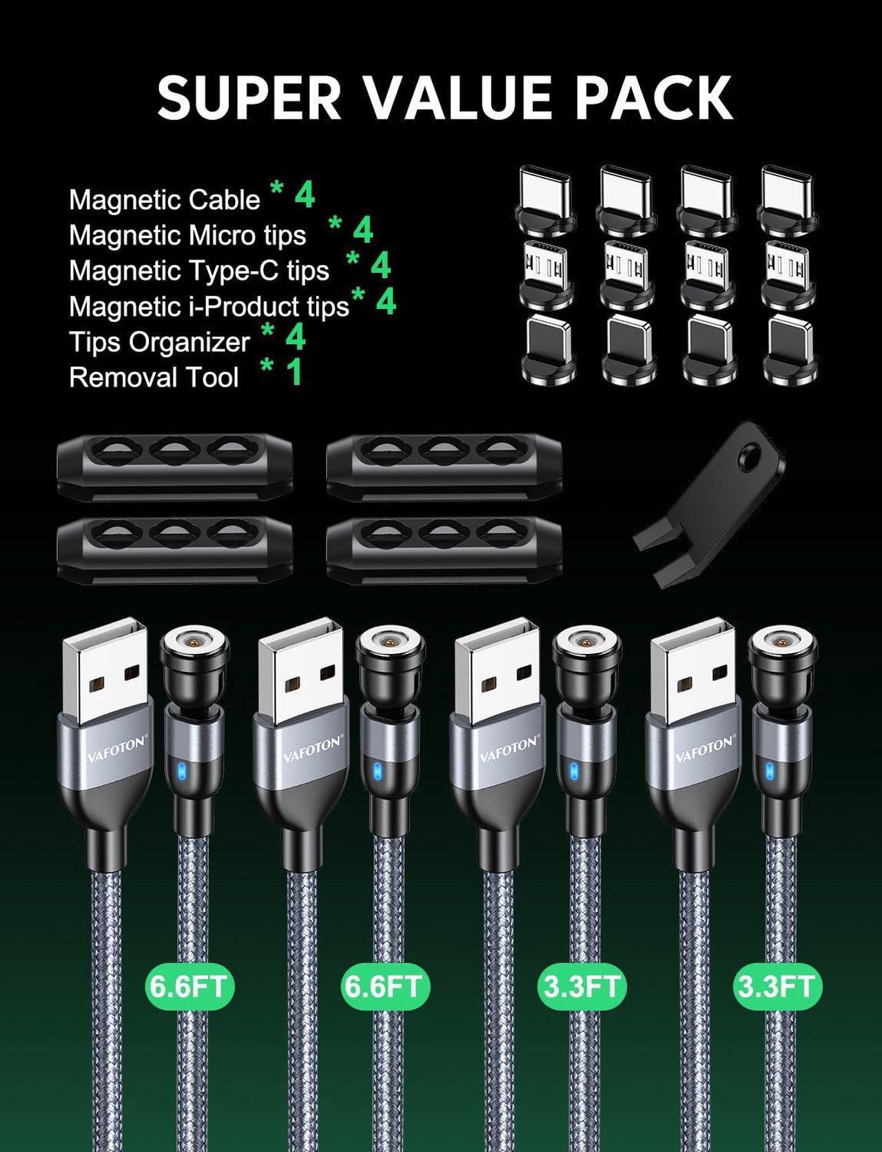 Alt view image 4 of 7 - Magnetic Charging Cable Type C Magnetic Phone Charger Cable for Android Magnetic USB C Cable-Nylon Braided for Type C Micro USB/i-Product (Gary 3.3FT+3.3FT+6.6FT+6.6FT)