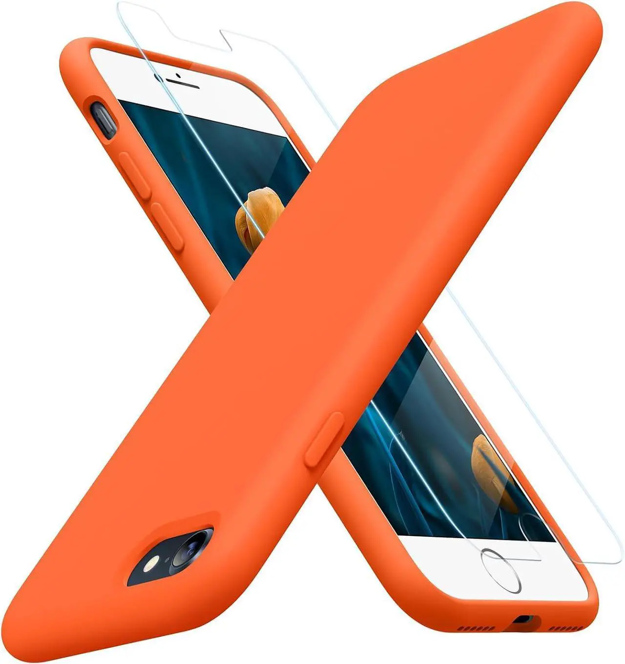 Main image of Ultra Slim Designed for iPhone SE 2022/ SE 2020/iPhone 7/iPhone 8 Case with Screen Protector Multi-Color Silicone Shockproof Phone Case(Orange)