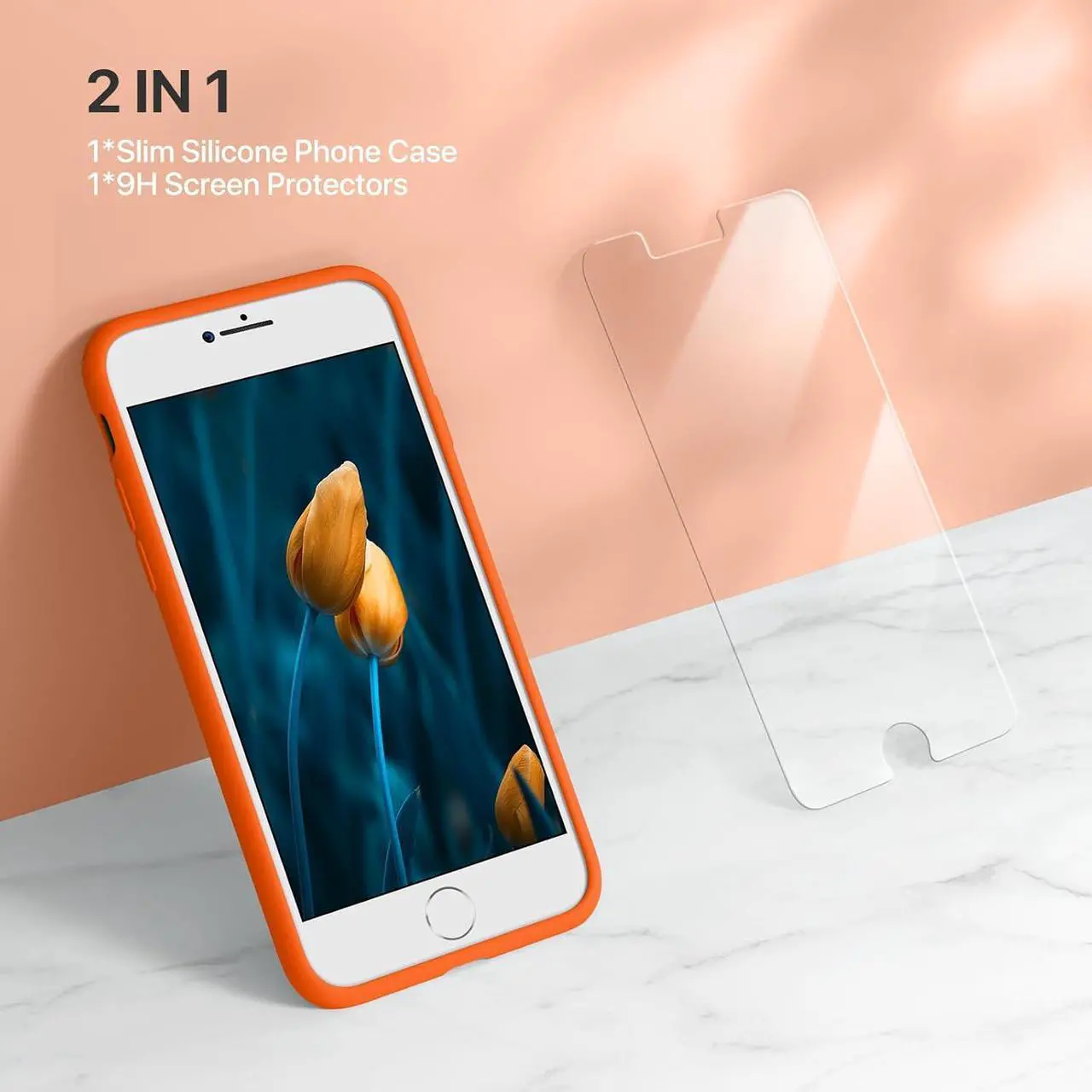 Alt view image 2 of 6 - Ultra Slim Designed for iPhone SE 2022/ SE 2020/iPhone 7/iPhone 8 Case with Screen Protector Multi-Color Silicone Shockproof Phone Case(Orange)