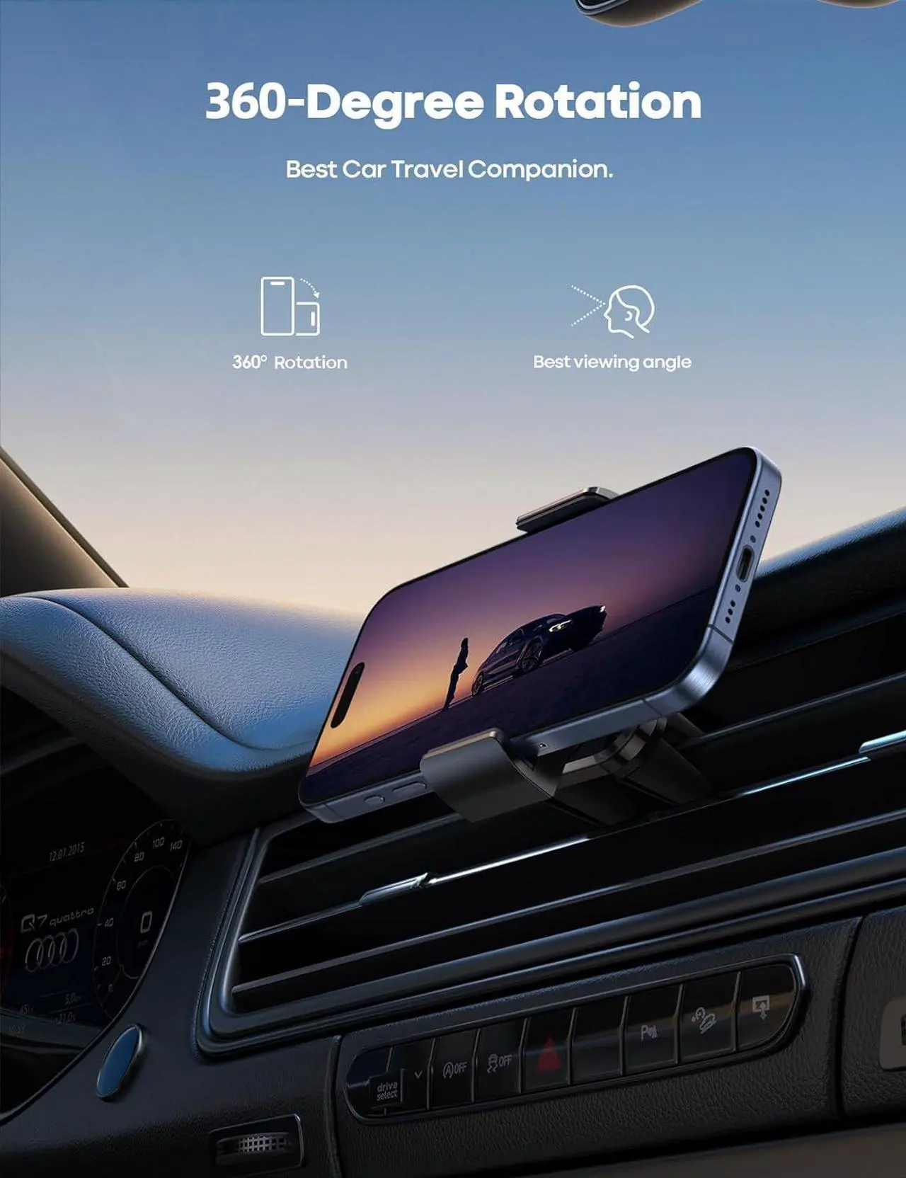 Alt view image 3 of 7 - Car Vent Phone Mount - Air Vent Clip Holder Universal Stand Hands Free Cradle Compatible with Cell Phone 16 15 14 13 12 Mini 11 Pro Xs Max Xr X 8 7 6 6s Plus SE Smartphones Black