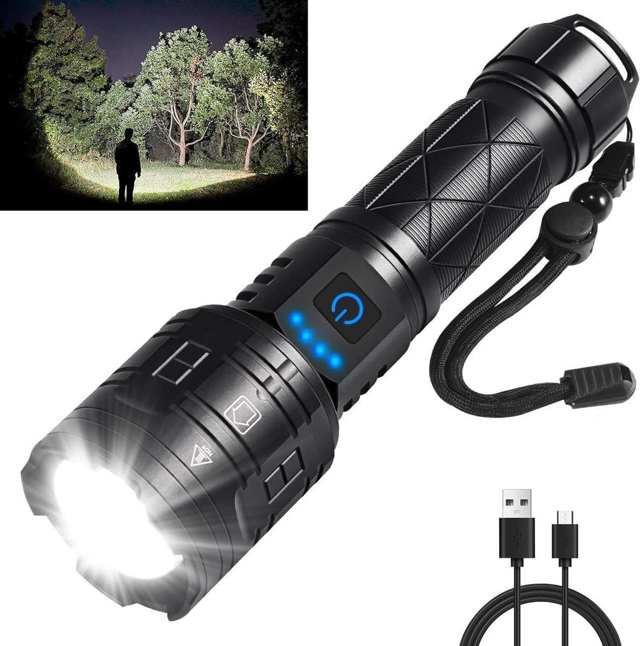 Main image of Rechargeable Flashlights High Lumens, 990000LM Powerful Tactical Flashlights, 5 Modes LED Flashlight Adjustable, Brightest Flashlight Waterproof, Handheld Flash Light for Emergencies, Camping, Hiking
