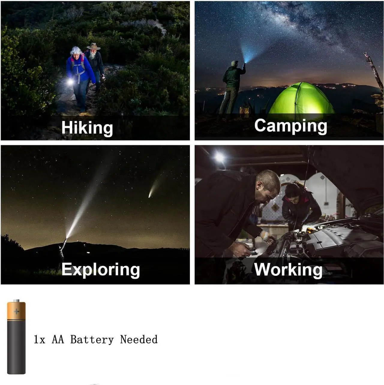 Alt view image 6 of 6 - 4 Pack Small Mini Flashlight LED Single Mode Light 1 Mode Flashlight Aluminum Zoomable Focus Water Resistant Handheld Flash Light for Camping Outdoor Home Use Gift