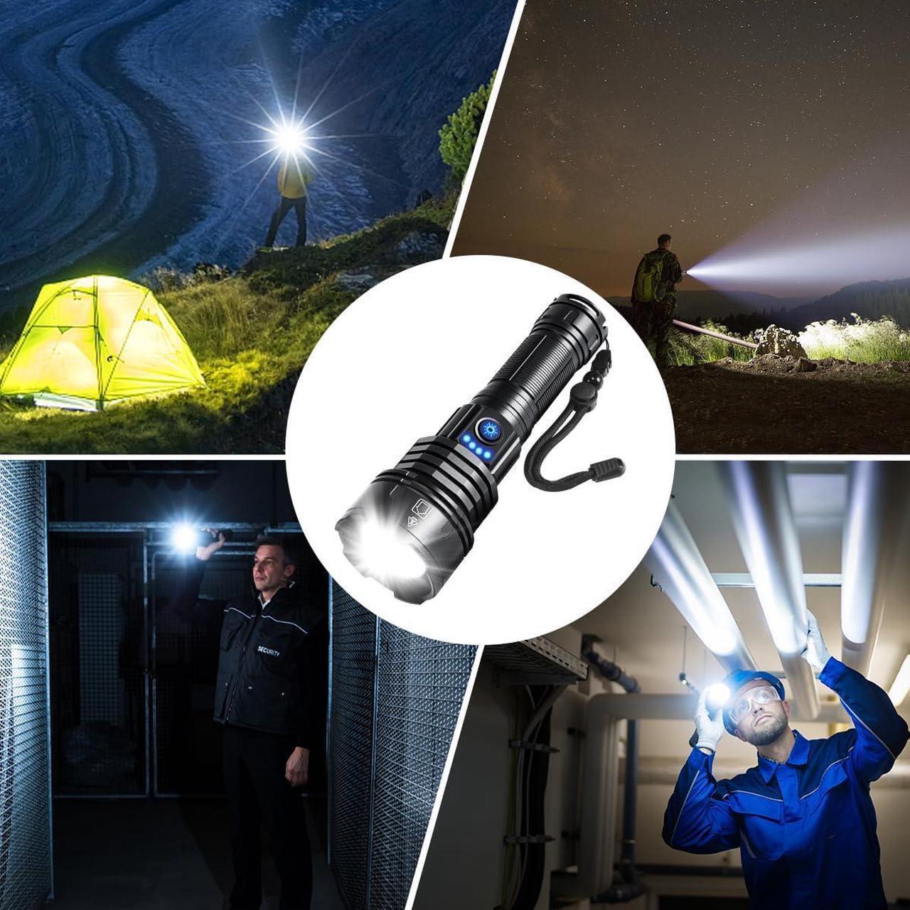 Alt view image 6 of 6 - Flashlights High Lumens Rechargeable, 990000LM Super Bright Flashlight, Adjustable Tactical Flashlight, 5Mode Flash Light High Powered, Waterproof LED Flashlight for Camping, Hiking, Home, Emergencies