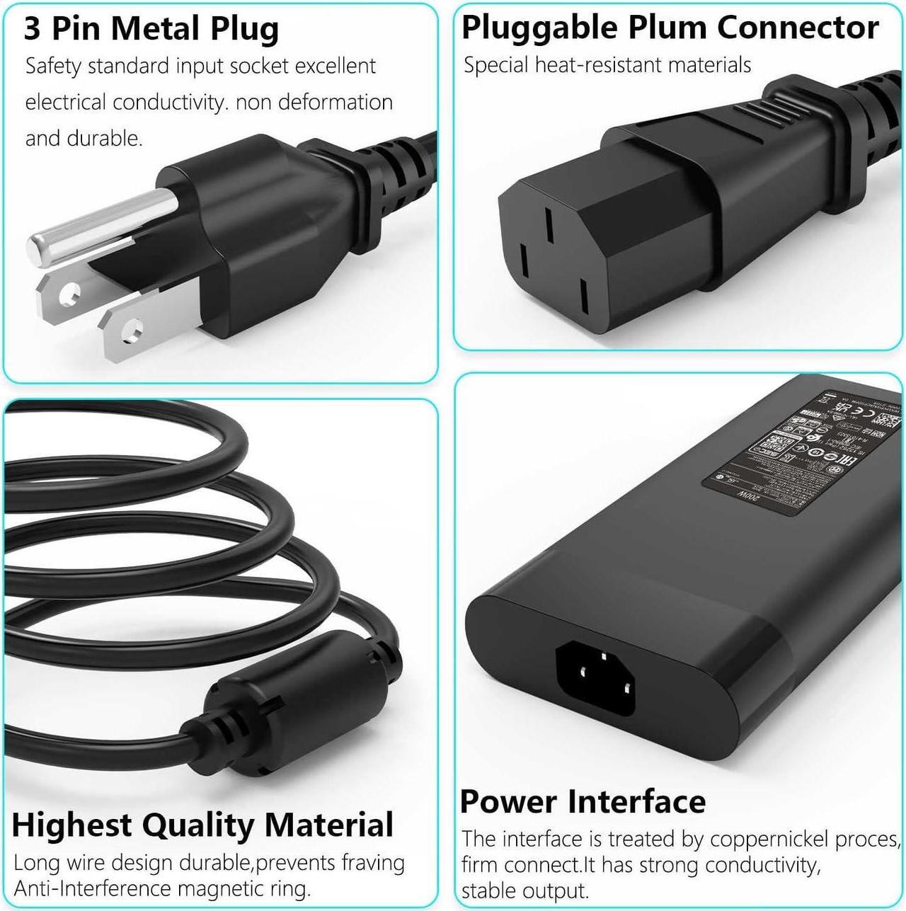 Alt view image 5 of 7 - 200W AC Adapter Charger Compatible with TPN-DA10 L00818-850 L00895-003 ADP-200HB B HP OMEN Laptop 15-dh0005la HP OMEN 17 Series Laptop Power Supply Cord