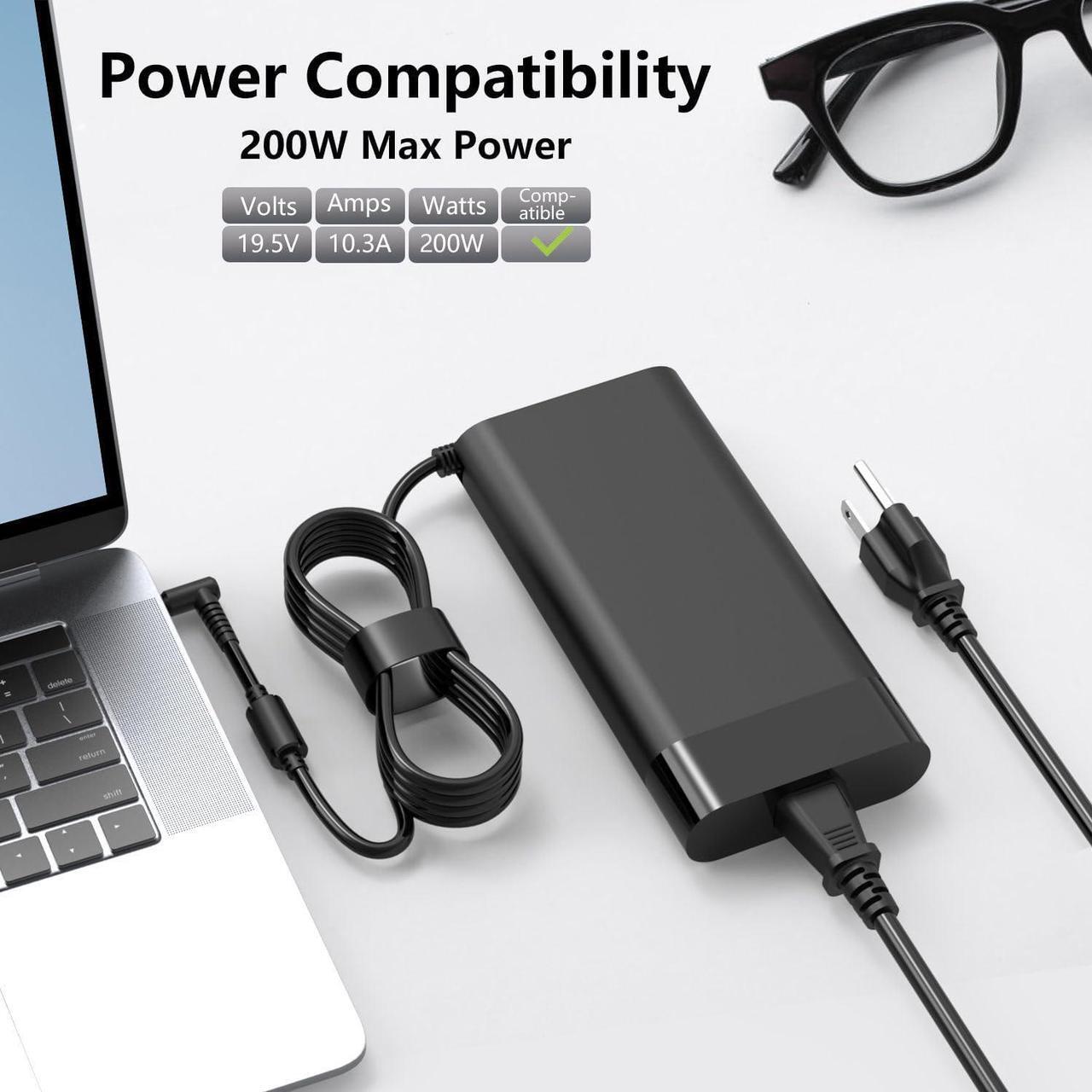 Alt view image 6 of 7 - 200W AC Adapter Charger Compatible with TPN-DA10 L00818-850 L00895-003 ADP-200HB B HP OMEN Laptop 15-dh0005la HP OMEN 17 Series Laptop Power Supply Cord