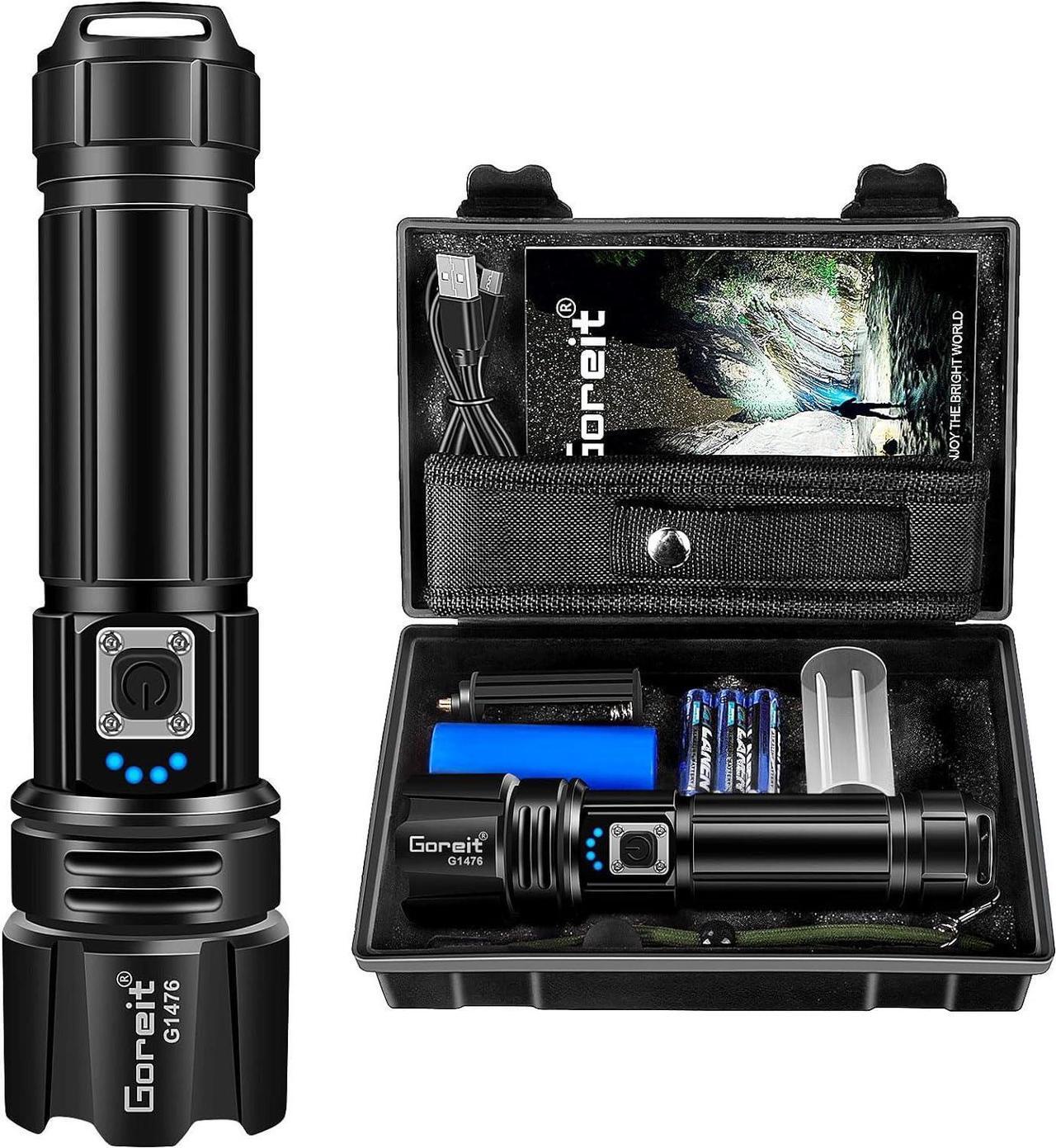 Main image of Goreit Flashlight High Lumens Rechargeable, 950000 Lumen Led Flashlights XHP70.2 USB Super Bright Flash Light Battery Powered, Powerful Handheld Flashlights for Emergencies Camping, IP67 Waterproof