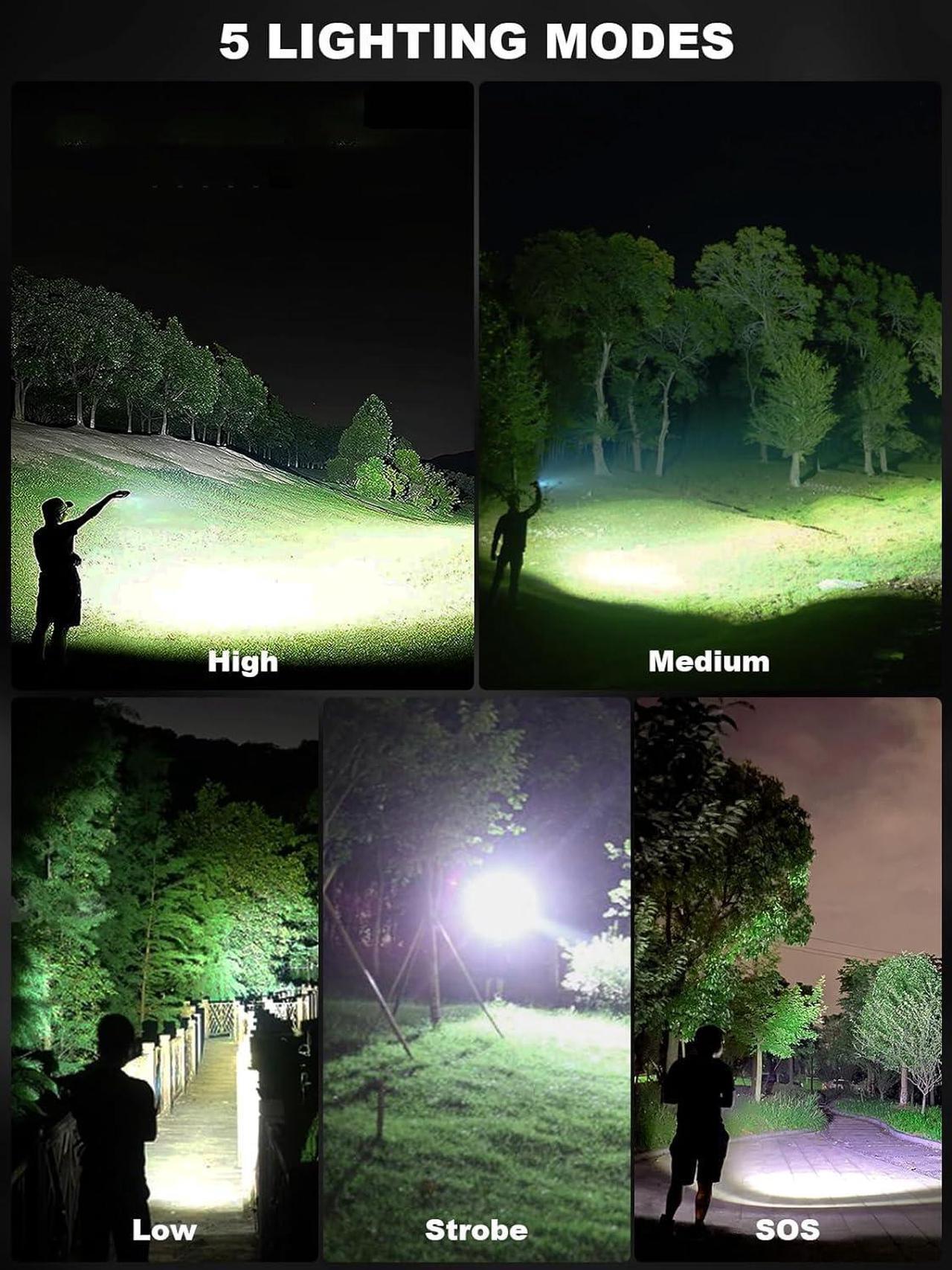 Alt view image 3 of 7 - Flashlights High Lumen Rechargeable, 990,000 Lumens Super Bright LED Flashlight, High Powered Flash Light with 5000 mAh Capacity, Waterproof Handheld Flashlight for Camping Hiking(2 Pack)
