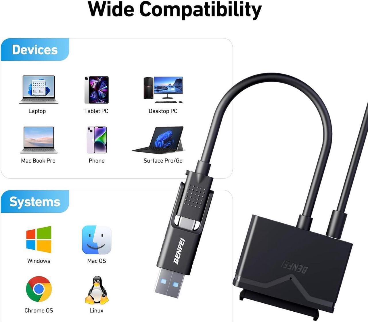 Alt view image 6 of 7 - BENFEI SATA to USB 3.0 Cable, USB 3.0 to SATA III Hard Drive Adapter Compatible for 2.5 3.5 Inch HDD/SSD Hard Drive Disk with 12V/2A Power Adapter, Support UASP
