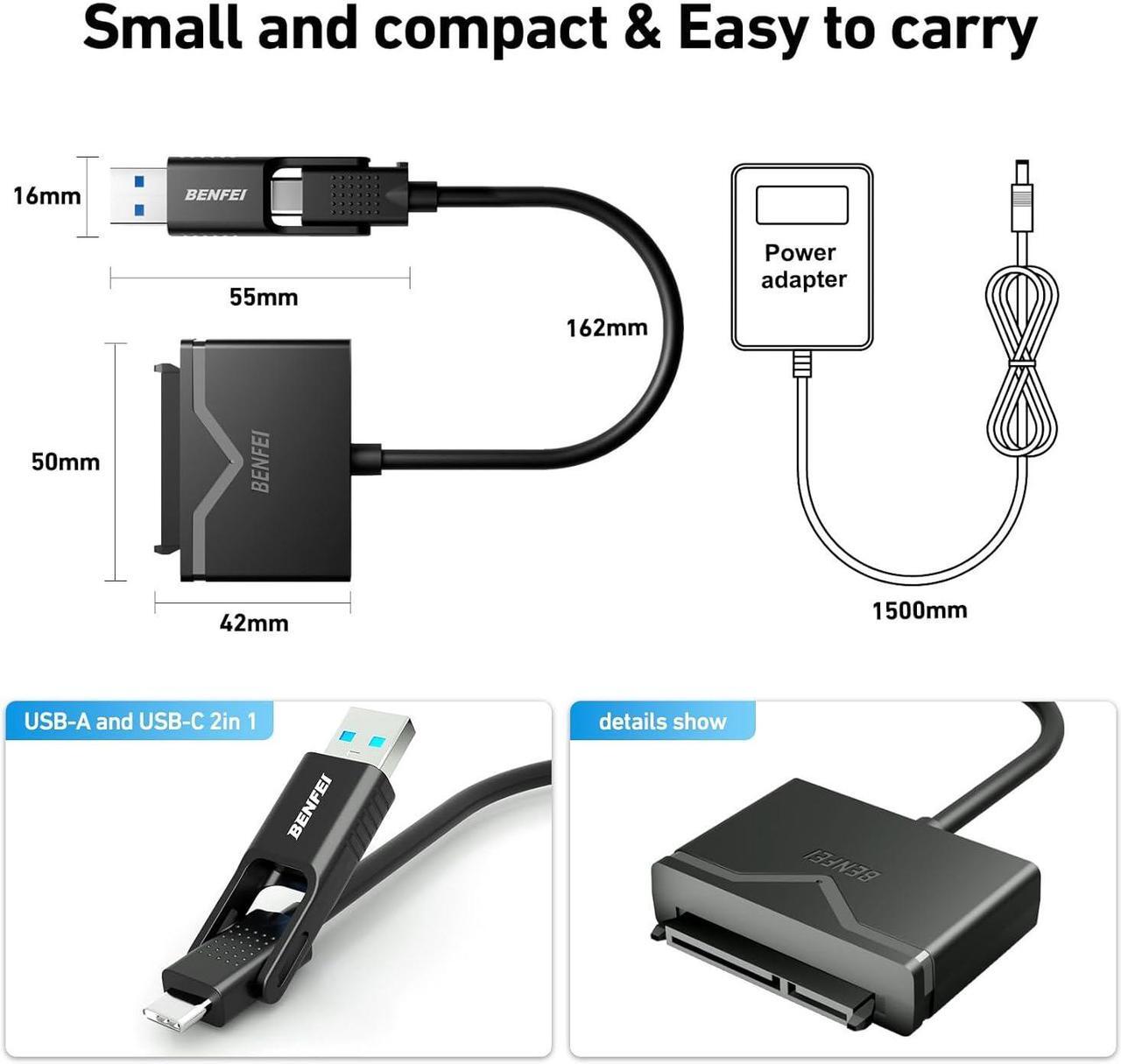 Alt view image 7 of 7 - BENFEI SATA to USB 3.0 Cable, USB 3.0 to SATA III Hard Drive Adapter Compatible for 2.5 3.5 Inch HDD/SSD Hard Drive Disk with 12V/2A Power Adapter, Support UASP