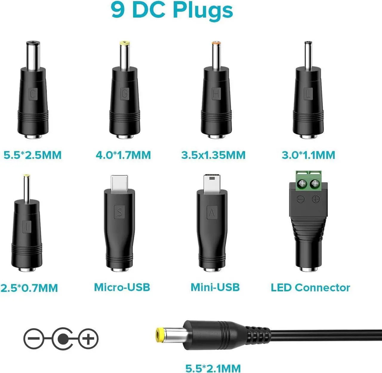 Alt view image 3 of 7 - Universal AC/DC Adapter 12W Switching Power Cord 3V 4.5V 5V 6V 7.5V 9V 12V Charger Adapter with 9 Tips for Household Electronics Routers Speakers CCTV Cameras Smart Phone USB