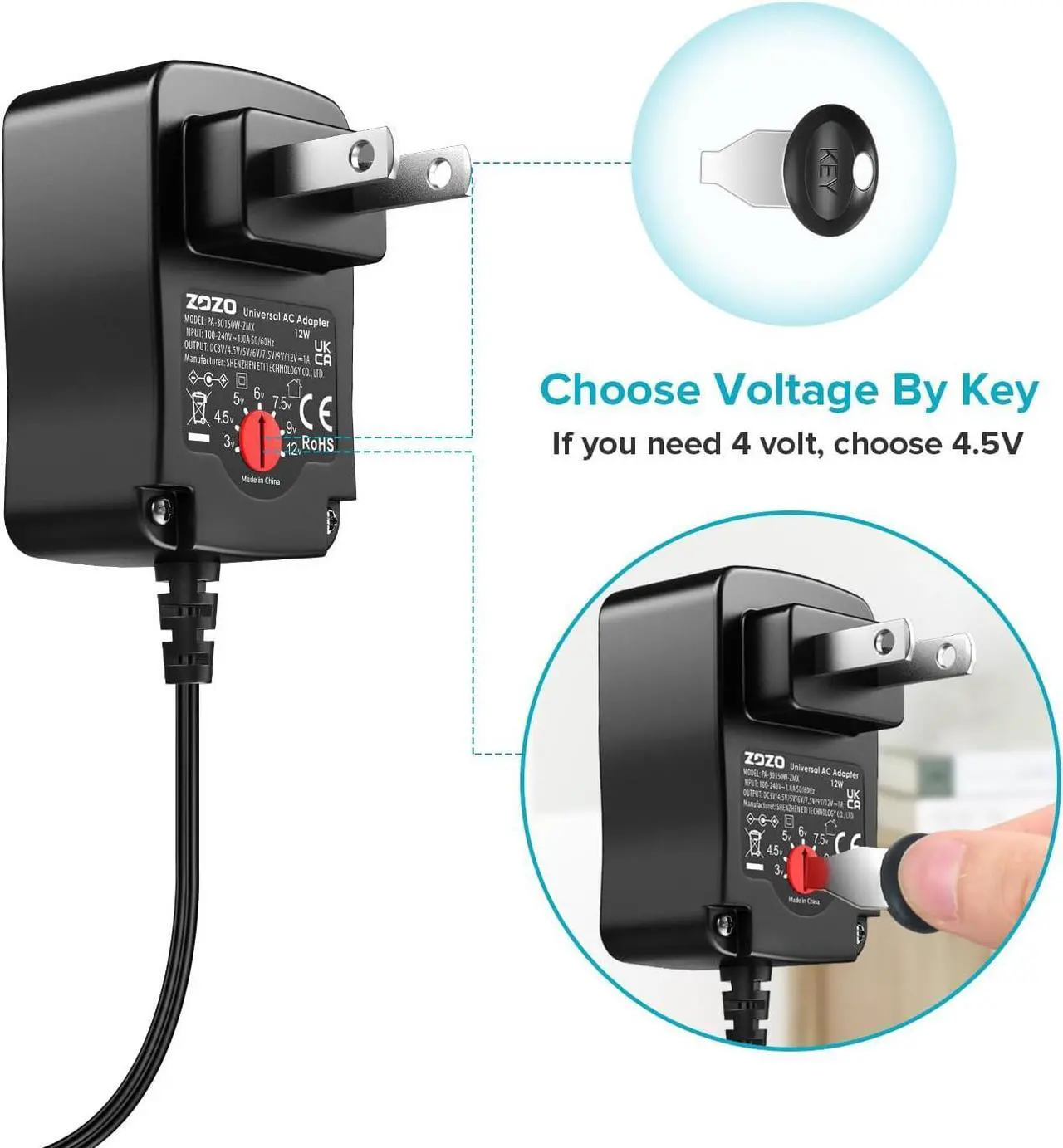 Alt view image 4 of 7 - Universal AC/DC Adapter 12W Switching Power Cord 3V 4.5V 5V 6V 7.5V 9V 12V Charger Adapter with 9 Tips for Household Electronics Routers Speakers CCTV Cameras Smart Phone USB