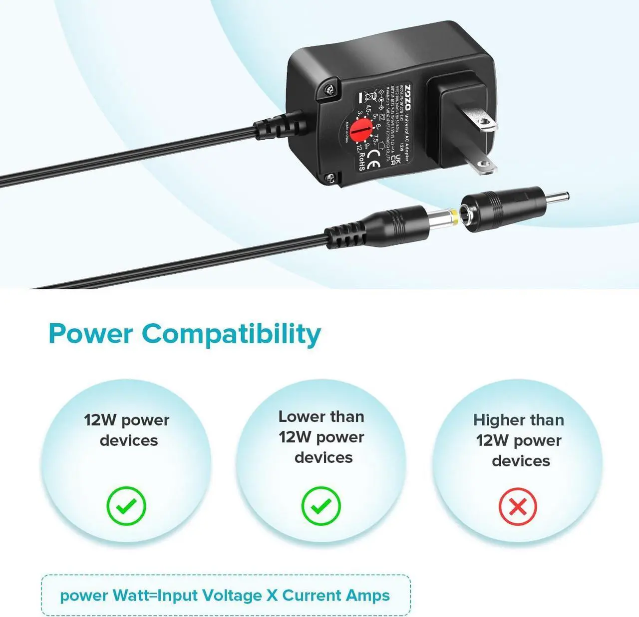 Alt view image 5 of 7 - Universal AC/DC Adapter 12W Switching Power Cord 3V 4.5V 5V 6V 7.5V 9V 12V Charger Adapter with 9 Tips for Household Electronics Routers Speakers CCTV Cameras Smart Phone USB