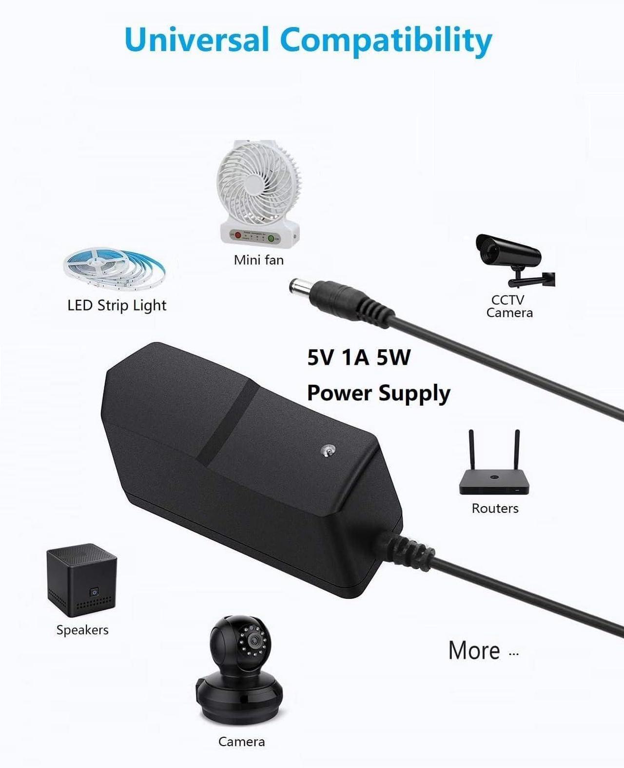 Alt view image 6 of 6 - 5V DC Power Supply 1A Universal AC Adapter 100-240 50/60Hz Adapter to 5 Volts 1Amp Transformer DC 5V Power Cord 5.5mm x 2.5mm Plug & 8 Tips