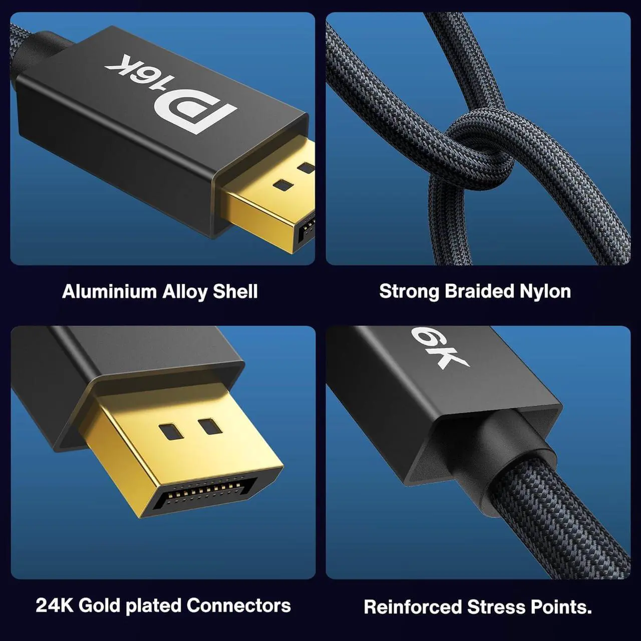 Alt view image 6 of 7 - IVANKY 16K Displayport Cable 2.1 [VESA Certified], DP 2.1 Cable[16K@60Hz,8K@120Hz,4K@240Hz], Display Port 2.1 Cable Support 40Gbps HDR10,HDCP,DSC 1.2a, FreeSync G-Sync for 4090 7900xtx Graphics, 6.6FT