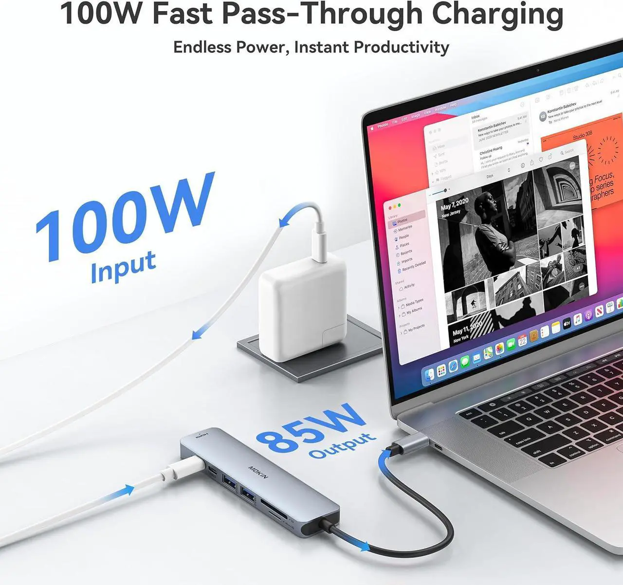 Alt view image 4 of 7 - USB C Hub HDMI Adapter for MacBook Pro/Air, MOKiN 7 in 1 USB C Dongle with HDMI, SD/TF Card Reader, USB C Data Port,100W PD, and 2 USB 3.0 Compatible for MacBook Pro/Air, Dell XPS, Lenovo Thinkpad.