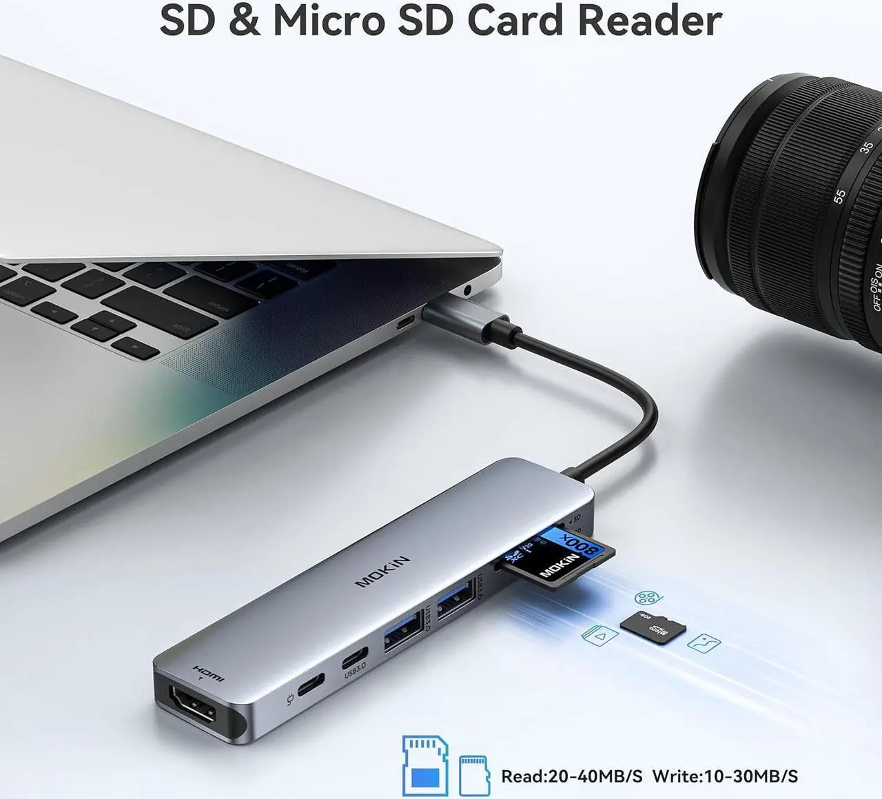 Alt view image 6 of 7 - USB C Hub HDMI Adapter for MacBook Pro/Air, MOKiN 7 in 1 USB C Dongle with HDMI, SD/TF Card Reader, USB C Data Port,100W PD, and 2 USB 3.0 Compatible for MacBook Pro/Air, Dell XPS, Lenovo Thinkpad.