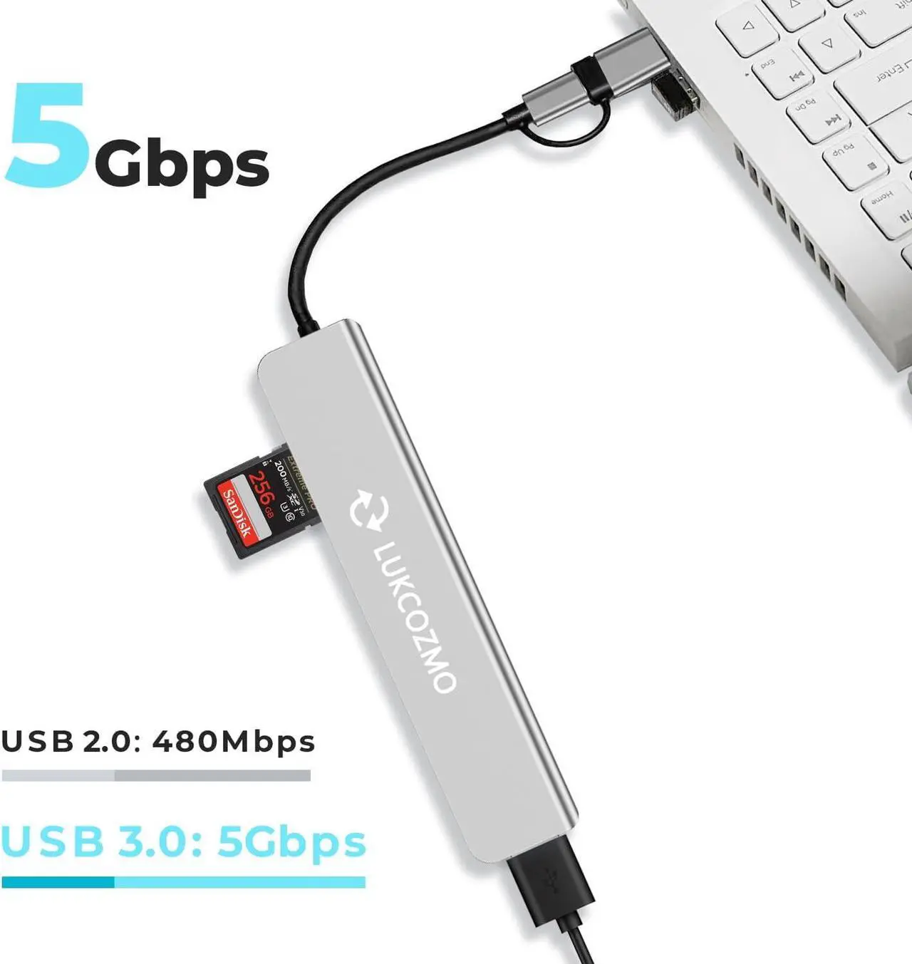 Alt view image 3 of 6 - Updated USB Hub USB C Hub USB Splitter Port Extender 7 in 1 USB 3.0 Hub USB Adapter&USB C Splitter 4 USB 1 USBC TF/SD Card Reader Audio Output Compatible with MacBook/Pad Pro/Dell/HP Laptop/Phones
