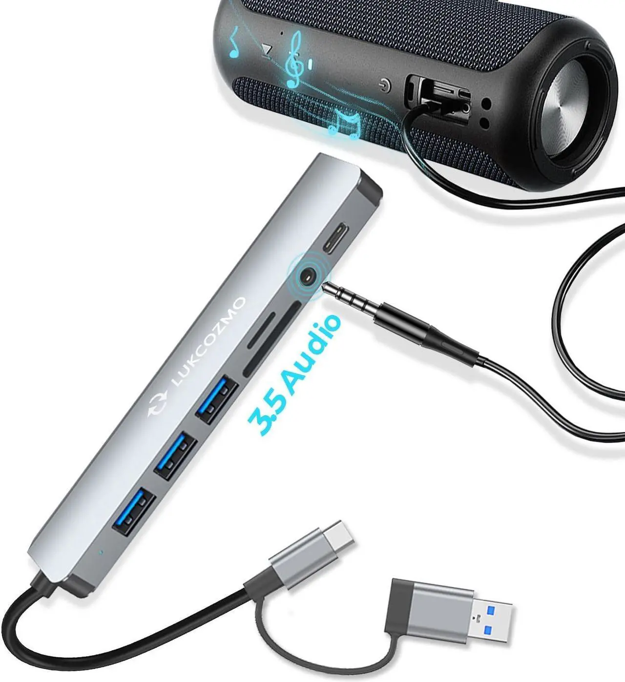 Alt view image 5 of 6 - Updated USB Hub USB C Hub USB Splitter Port Extender 7 in 1 USB 3.0 Hub USB Adapter&USB C Splitter 4 USB 1 USBC TF/SD Card Reader Audio Output Compatible with MacBook/Pad Pro/Dell/HP Laptop/Phones