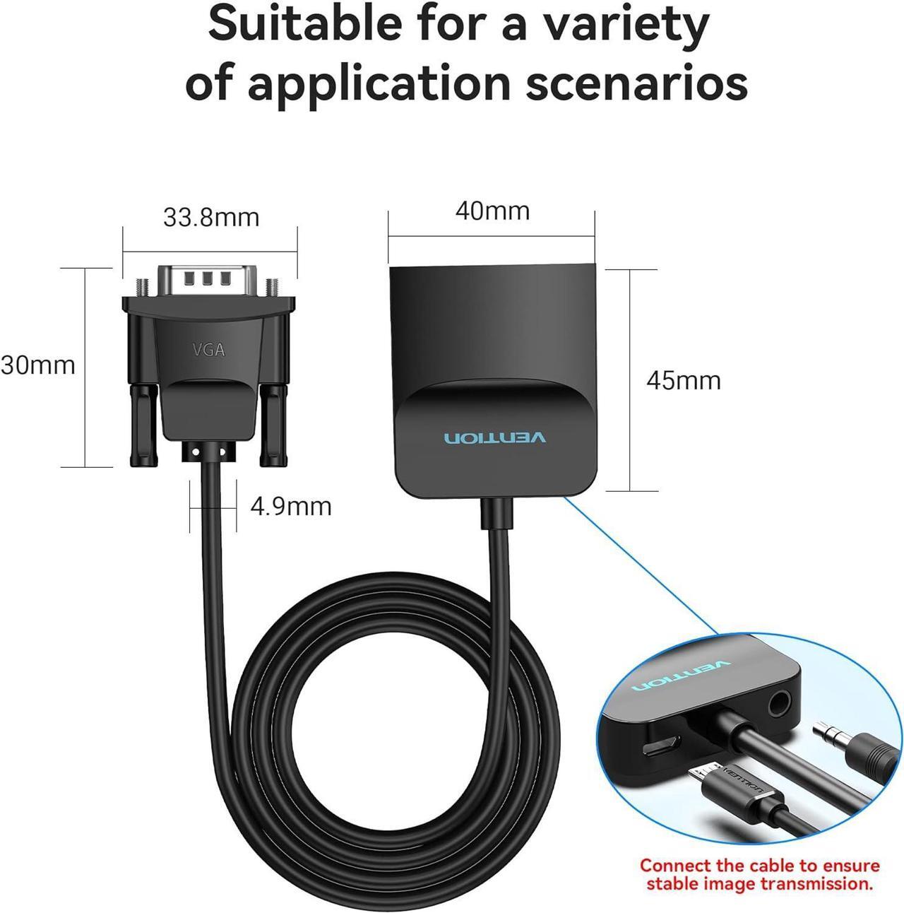 Alt view image 7 of 7 - VGA to HDMI Adapter-1080P Video Dongle Adaptador VGA Converter with Audio Cable (0.5FT) Male to Female for PC Monitor HDTV (Note: VGA to HDMI Only Not Bi-Directional)
