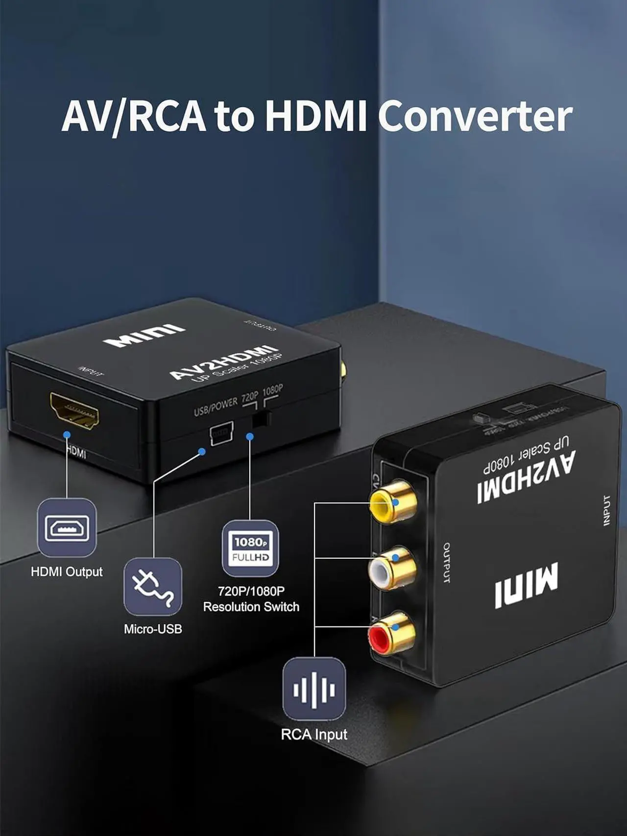 Alt view image 4 of 7 - RCA to HDMI Converter AV to HDMI Adapter 1080P Mini RCA Composite CVBS AV to HDMI Video Audio Converter Adapter for Xbox /PS4 /TV/STB/VHS/VCR- with RCA and HDMI Cable(Not for TV with RCA Port)
