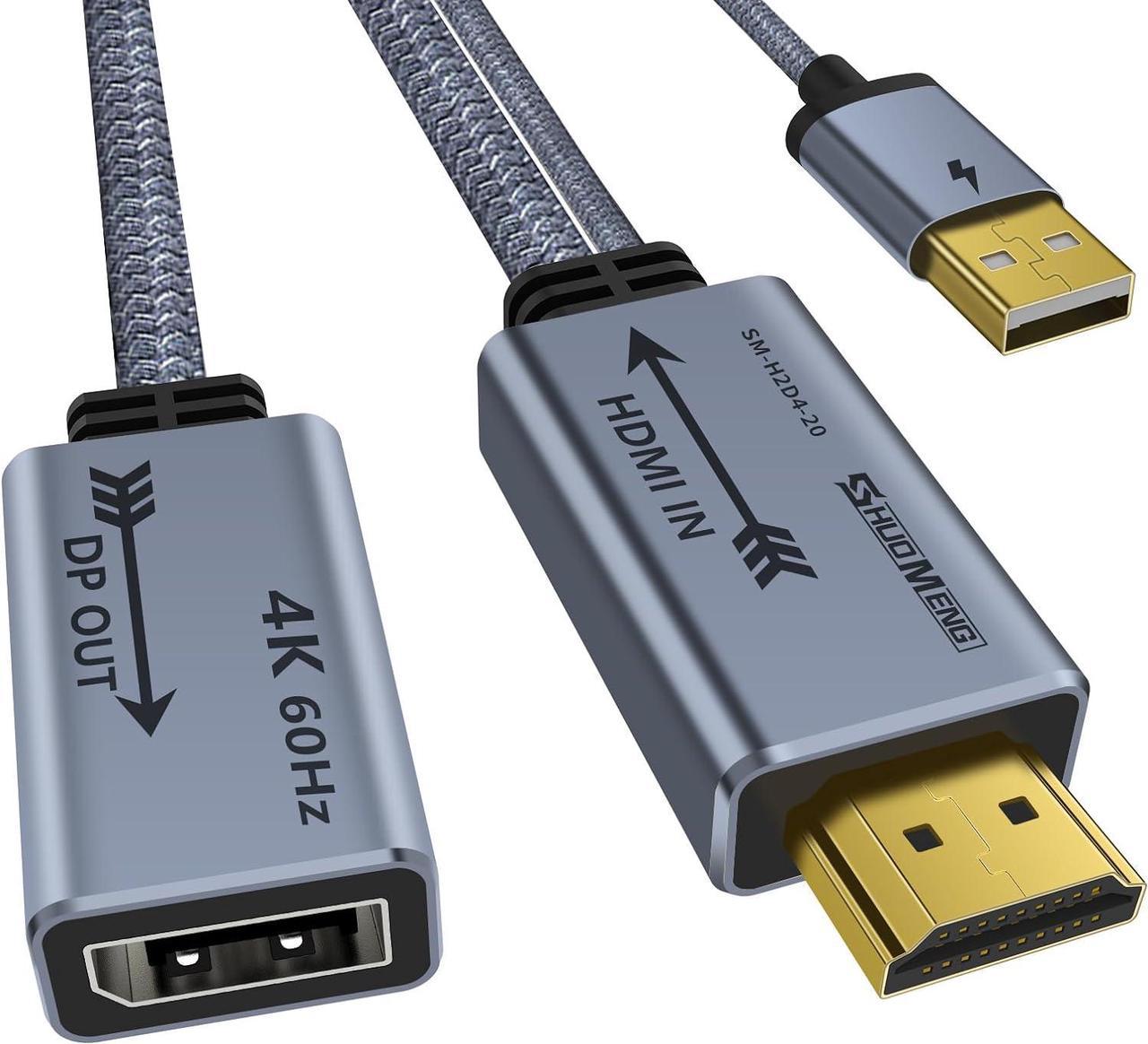 HDMI to Displayport Adapter 4K@60Hz 2K@120Hz 1080P@165Hz HDMI Male Source to DisplayPort Female Monitor Cable HDMI to DP with USB Power Cable for PS5 Xbox Switch Laptop 20cm/0.65ft