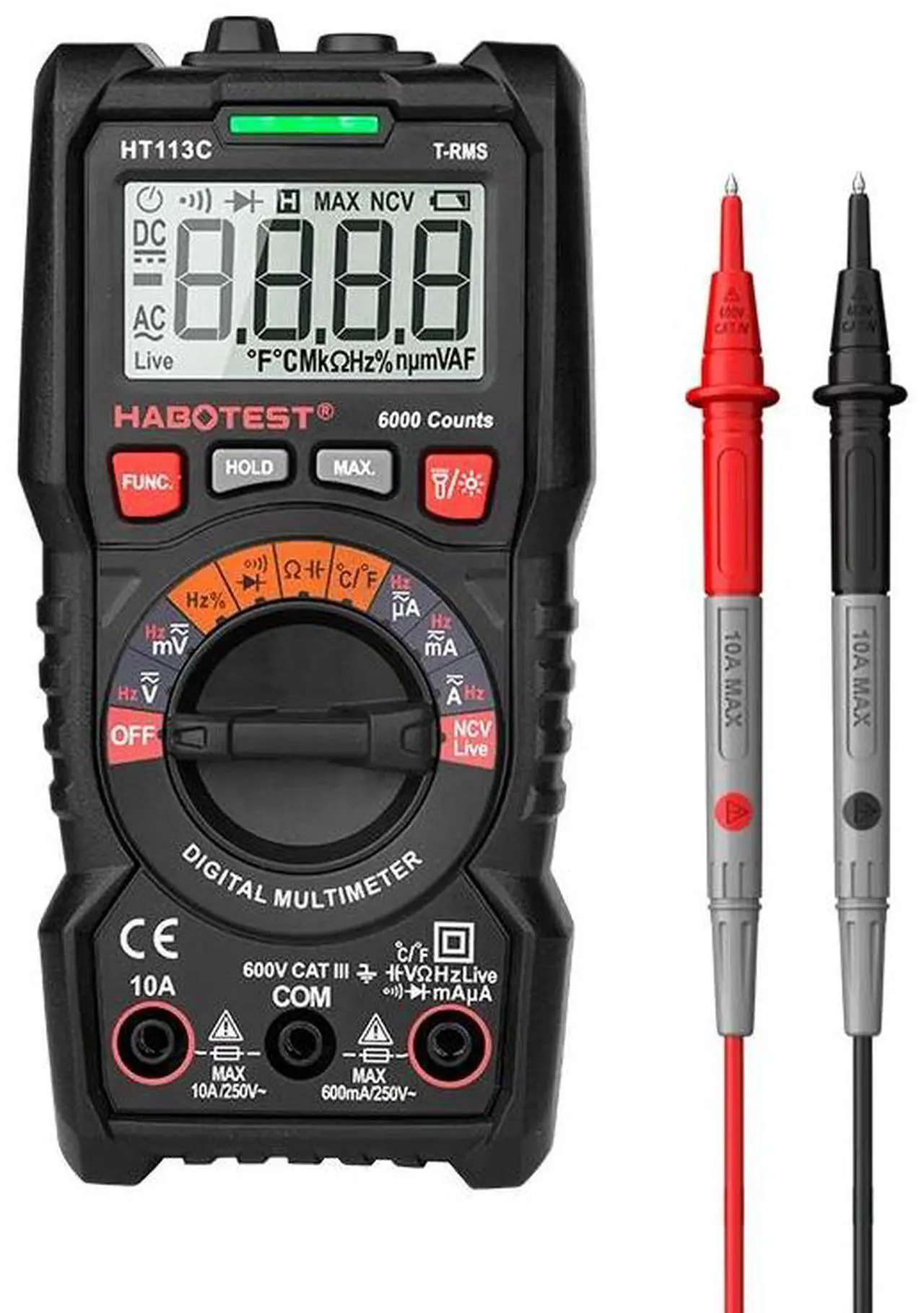Alt view image 7 of 7 - First picture~ Handheld Digital Multimeter 600V 10A AC DC Voltage Current Ohm Hz True RMS Capacitance DMM C/F Tester Multitester(Red HT113C Auto Advance
)