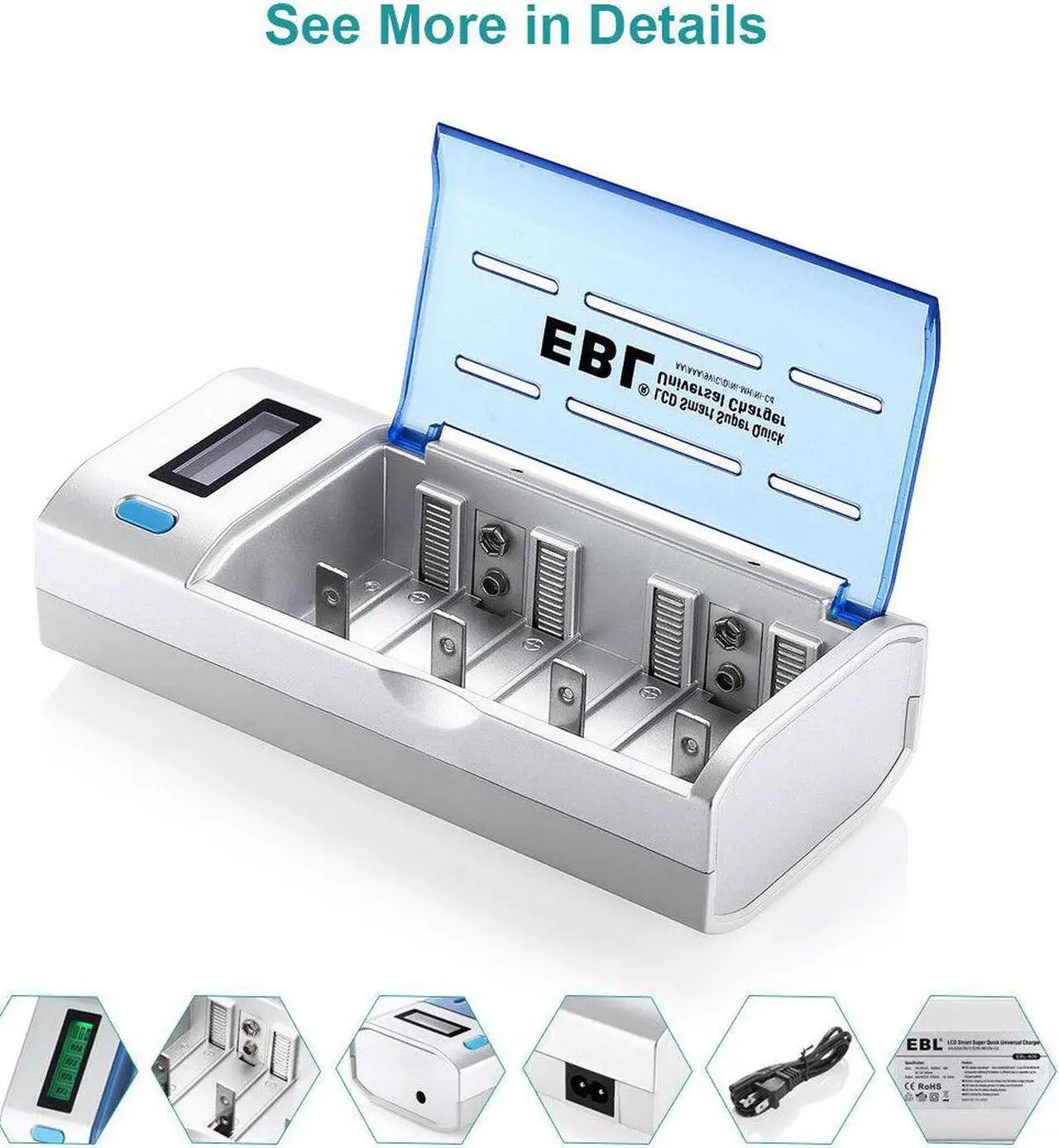 Alt view image 3 of 6 - LCD Smart Battery Charger For AAA AA C D 9V Ni-MH Ni-CD Rechargeable Batteries