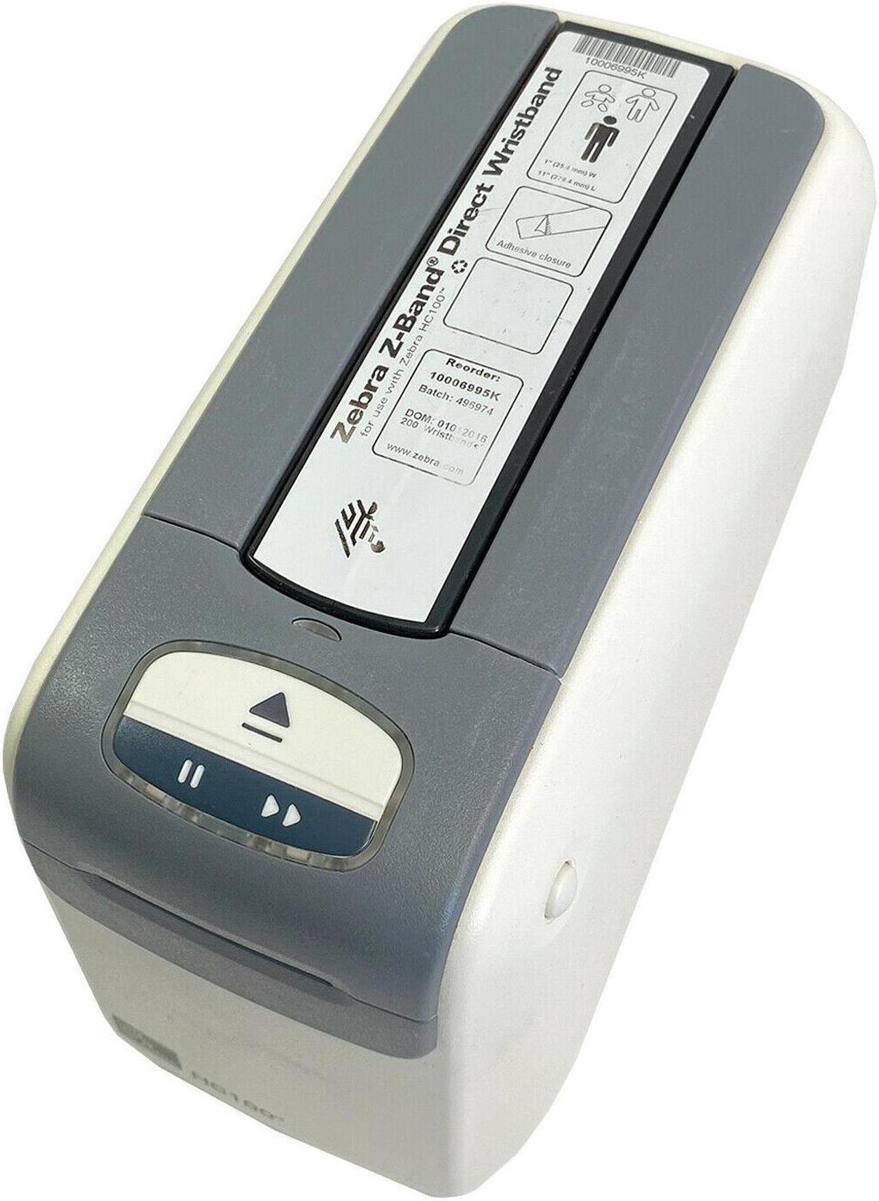 Zebra HC100-3001-1100 Direct Thermal Wristband Printer LAN USB with AC Adapter