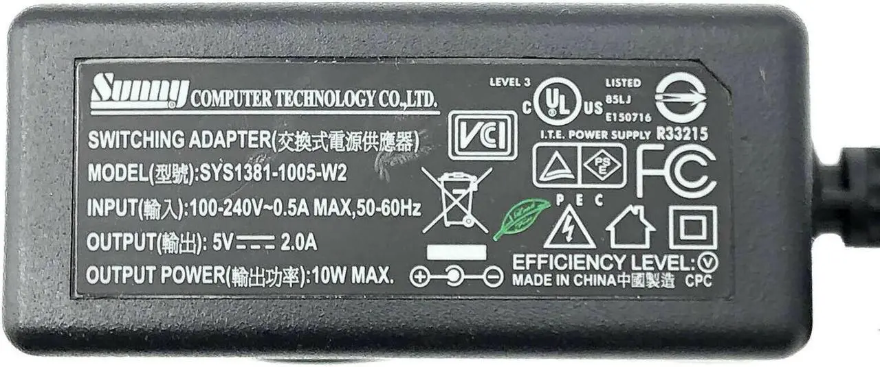 Alt view image 4 of 4 - NEW Genuine Sunny SYS1381-1005-W2 AC Adapter 5V 2A 10W Switching Power Adapter