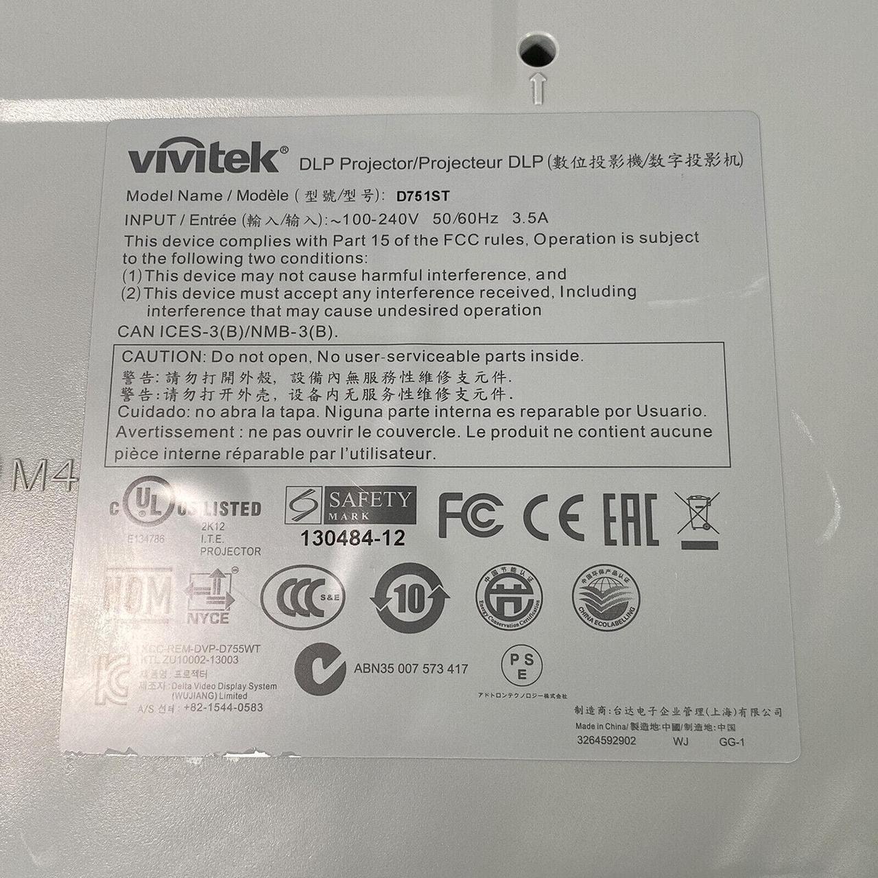 Alt view image 6 of 6 - Vivitek D751ST DLP Projector Ultra Short Throw 2800 ANSI PC 3D HD 1080p with Accessories