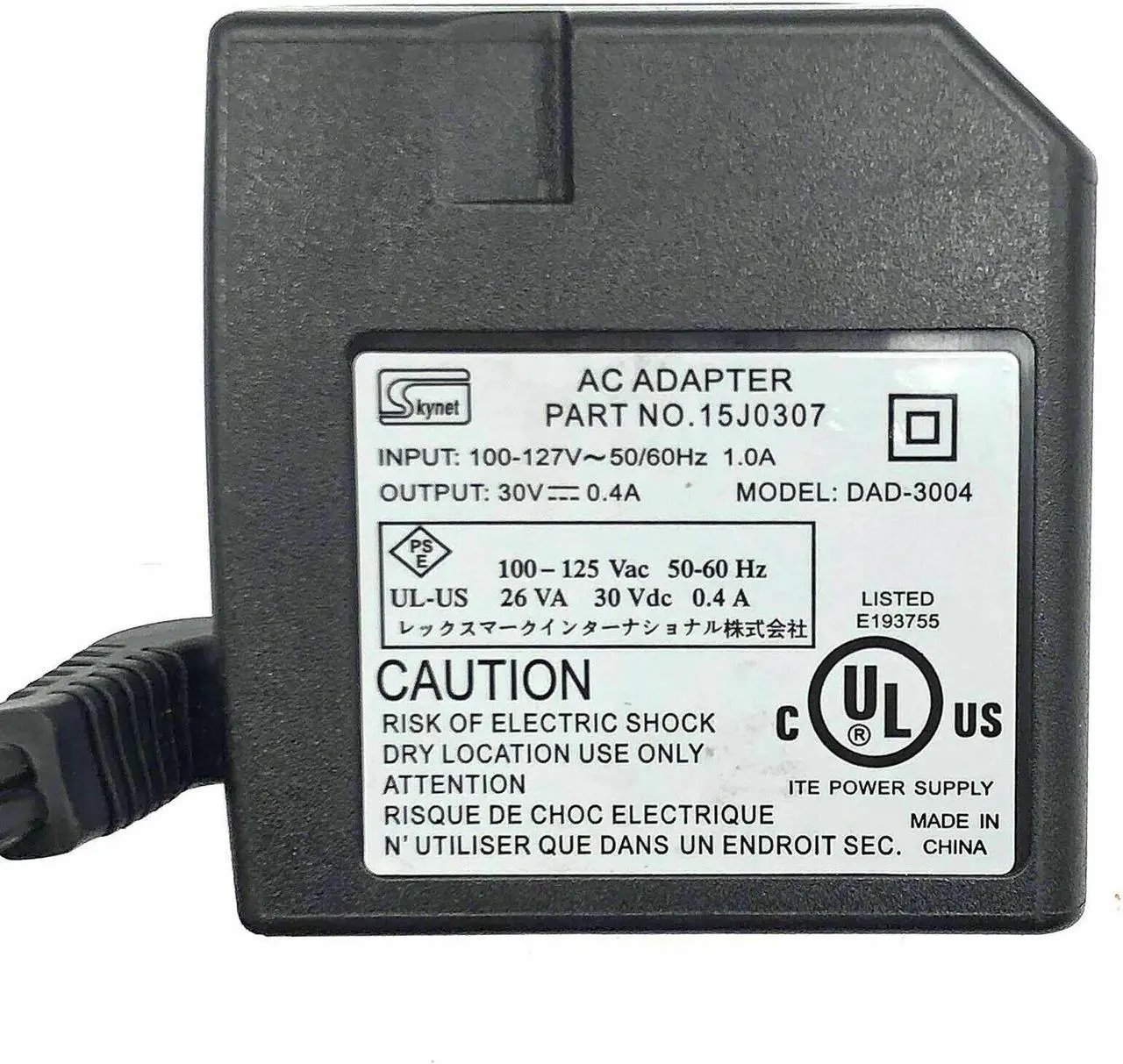 Alt view image 3 of 3 - Genuine Skynet 15J0300 AC/DC Power Supply Adapter 30V 0.4A OEM w/PC