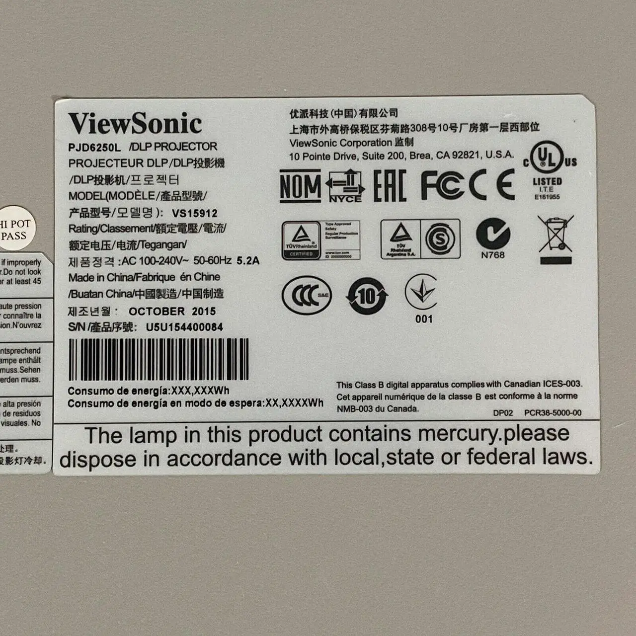 Alt view image 5 of 5 - ViewSonic PJD6250L DLP Projector PC 3D Ready HD 1080p HDMI (MHL) LAN w/Bundle