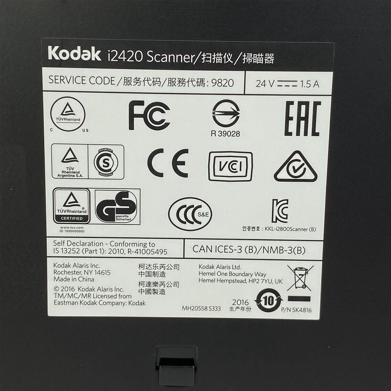 Alt view image 7 of 7 - Kodak i2420 Duplex Desktop Sheetfed Document Scanner 5K4816 with Power Supply