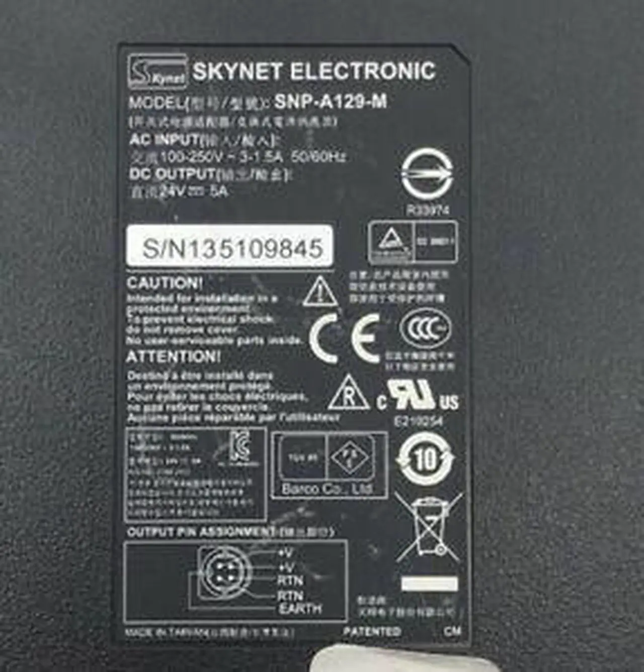 Alt view image 5 of 5 - Genuine Skynet SNP-A129-M AC/DC Power Supply Adapter 24V 5A 120W 4Pin OEM w/PC