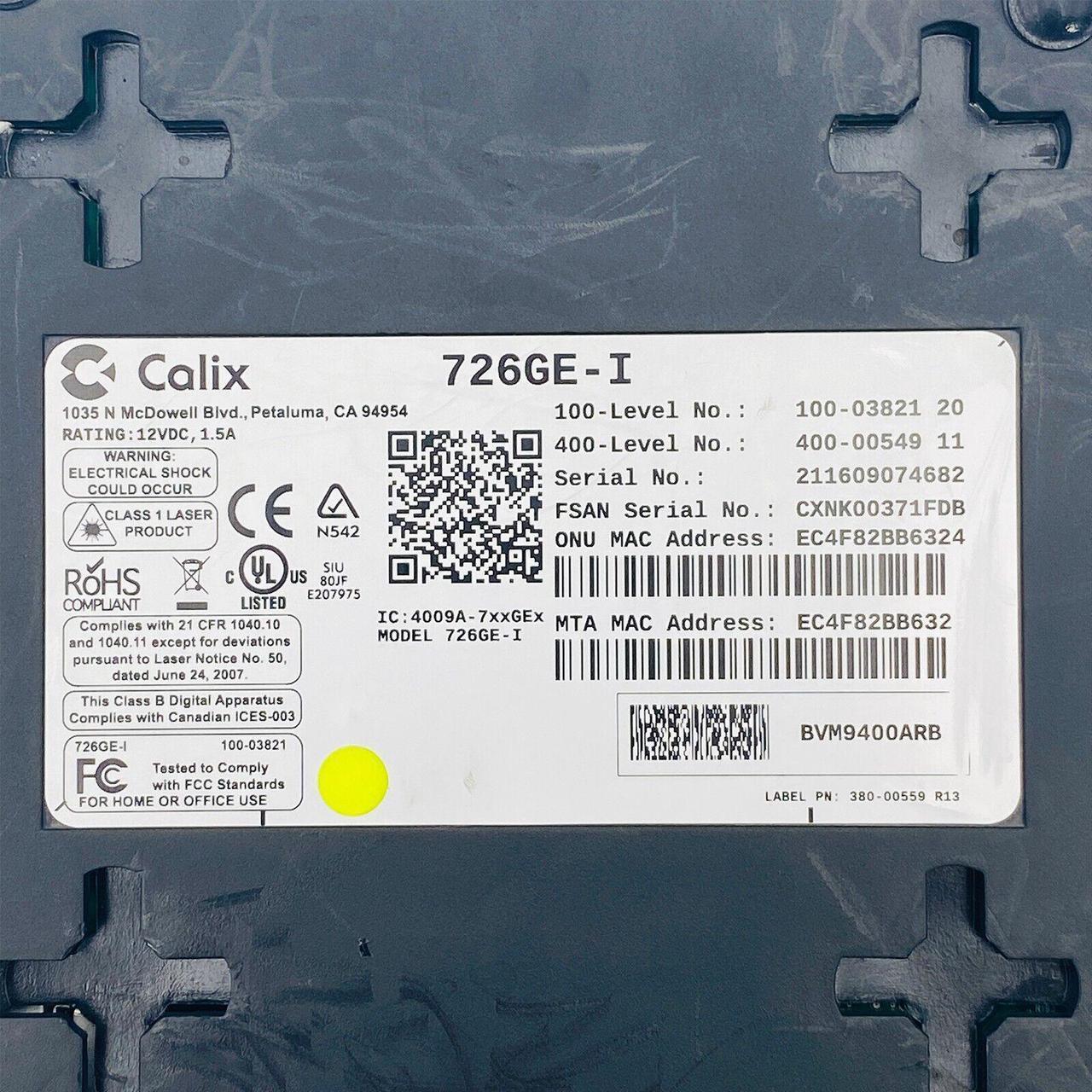Alt view image 7 of 7 - Calix 726GE-I Indoor Gigabit Optical Network Terminal Modem Router w/ Adapter