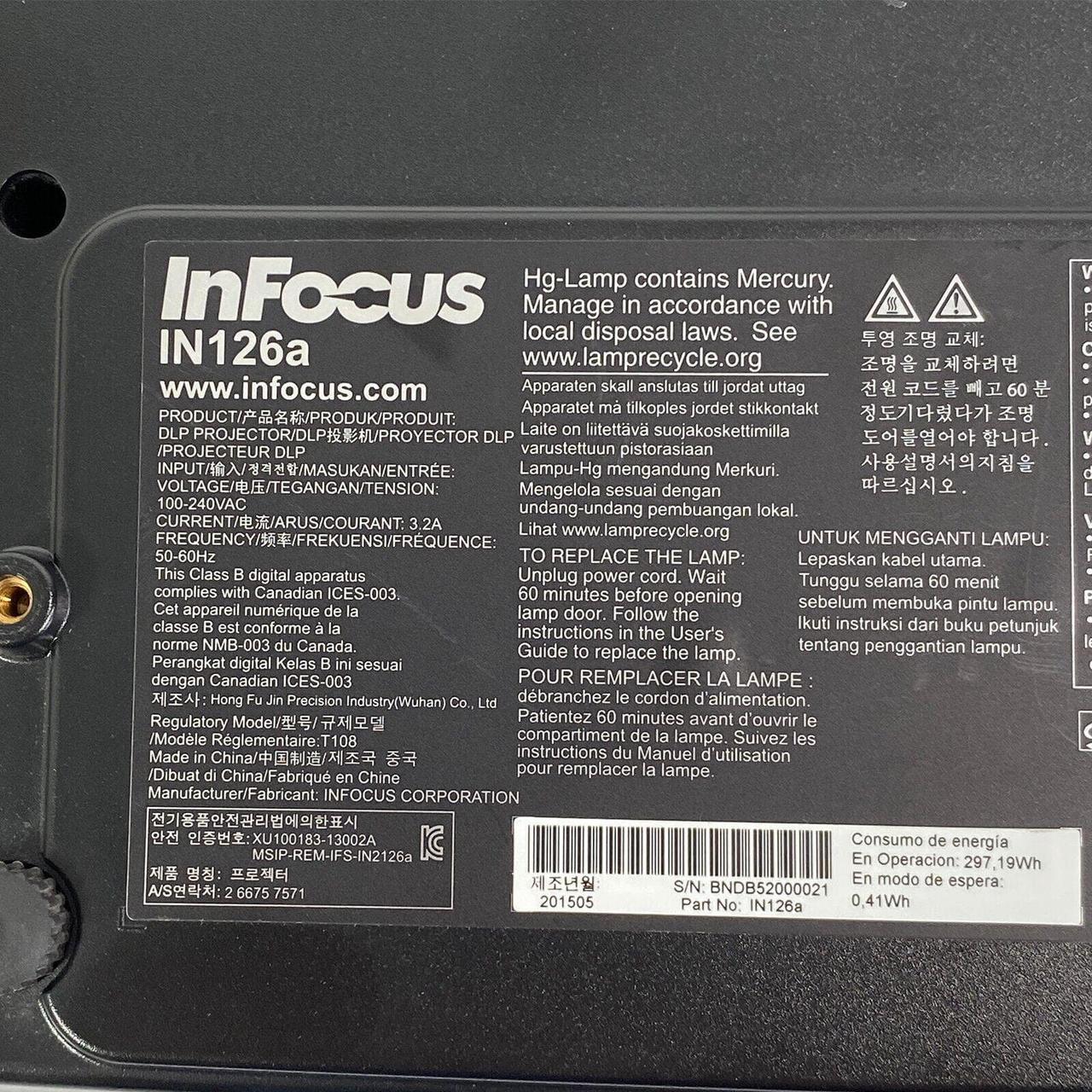 Alt view image 7 of 7 - InFocus IN126a DLP Projector 3500 ANSI HD 1080p WXGA 3D-Ready HDMI Portable