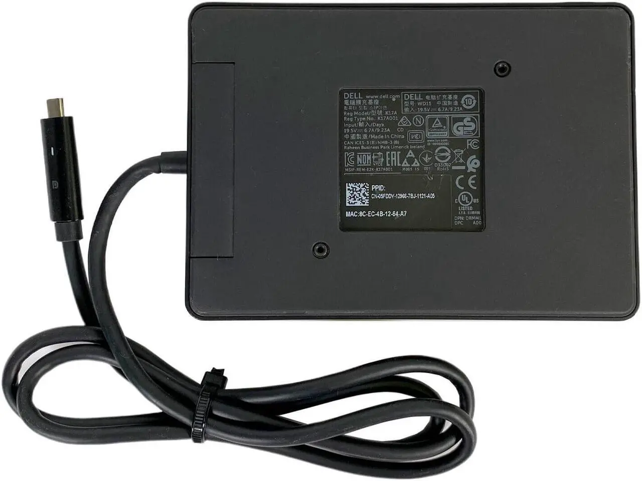 Alt view image 6 of 7 - Dell USB-C K17A 4K Hub Docking Station w/130W AC Adapter