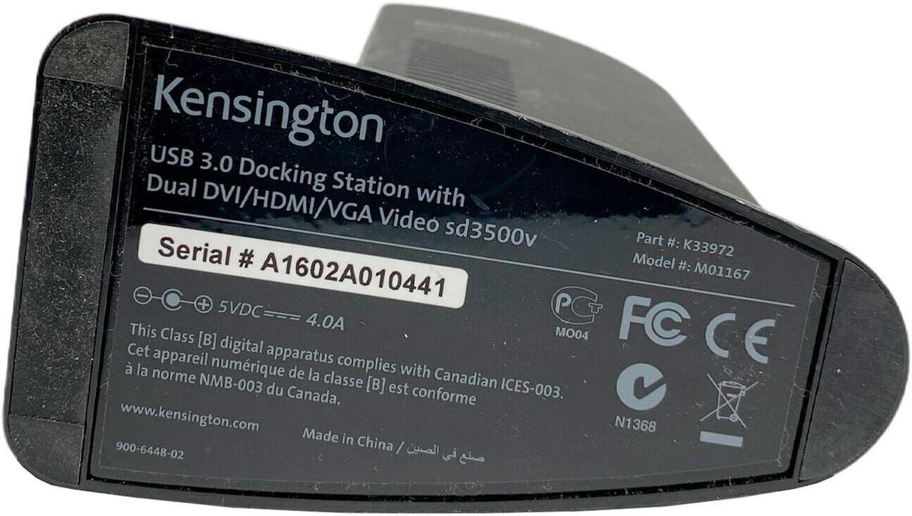 Alt view image 5 of 5 - Kensington M01167 USB 3.0 Docking Station with Dual DVI HDMI VGA Video  sd3500v w/Adapter