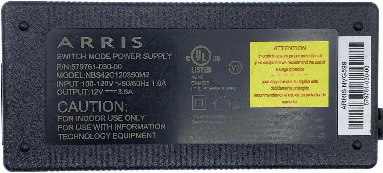 Alt view image 2 of 7 - Genuine Arris AC Power Adapter 12V for Motorola MG8702 Cable Modem Router w/PC