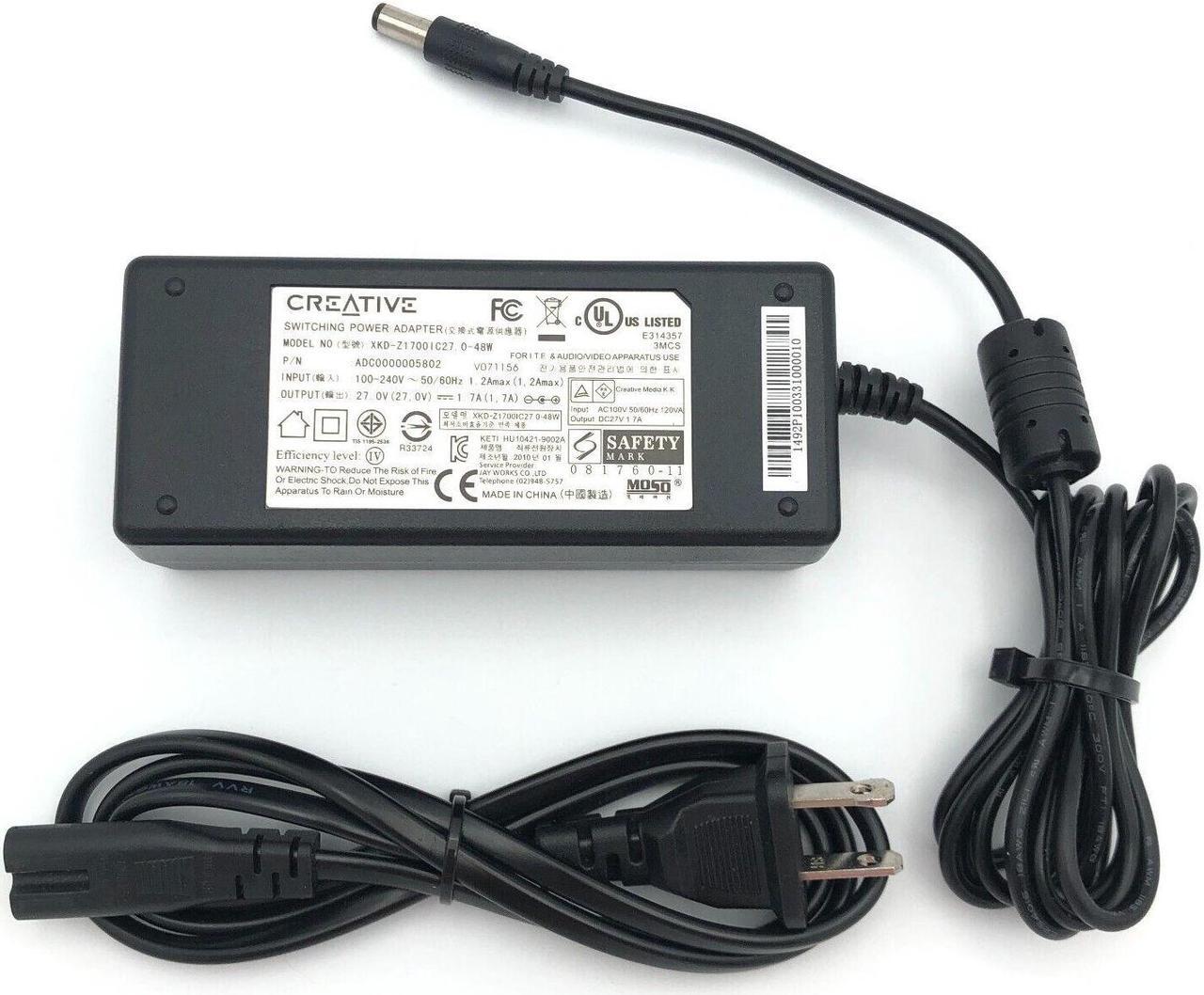 Main image of Genuine 5.5x2.1mm Creative AC Adapter XKD-Z1700IC27.0-48W 27V 1.7A w/Cord