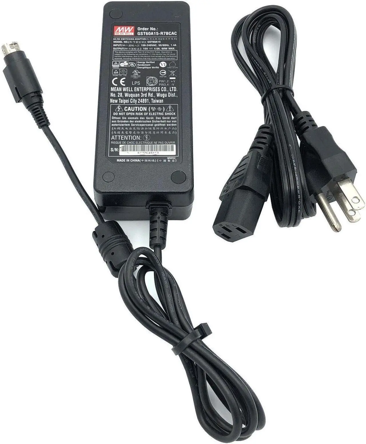 Main image of OEM Mean Well GST60A15 AC Adapter 15V 4A 4-Pin Power Supply w/Cord