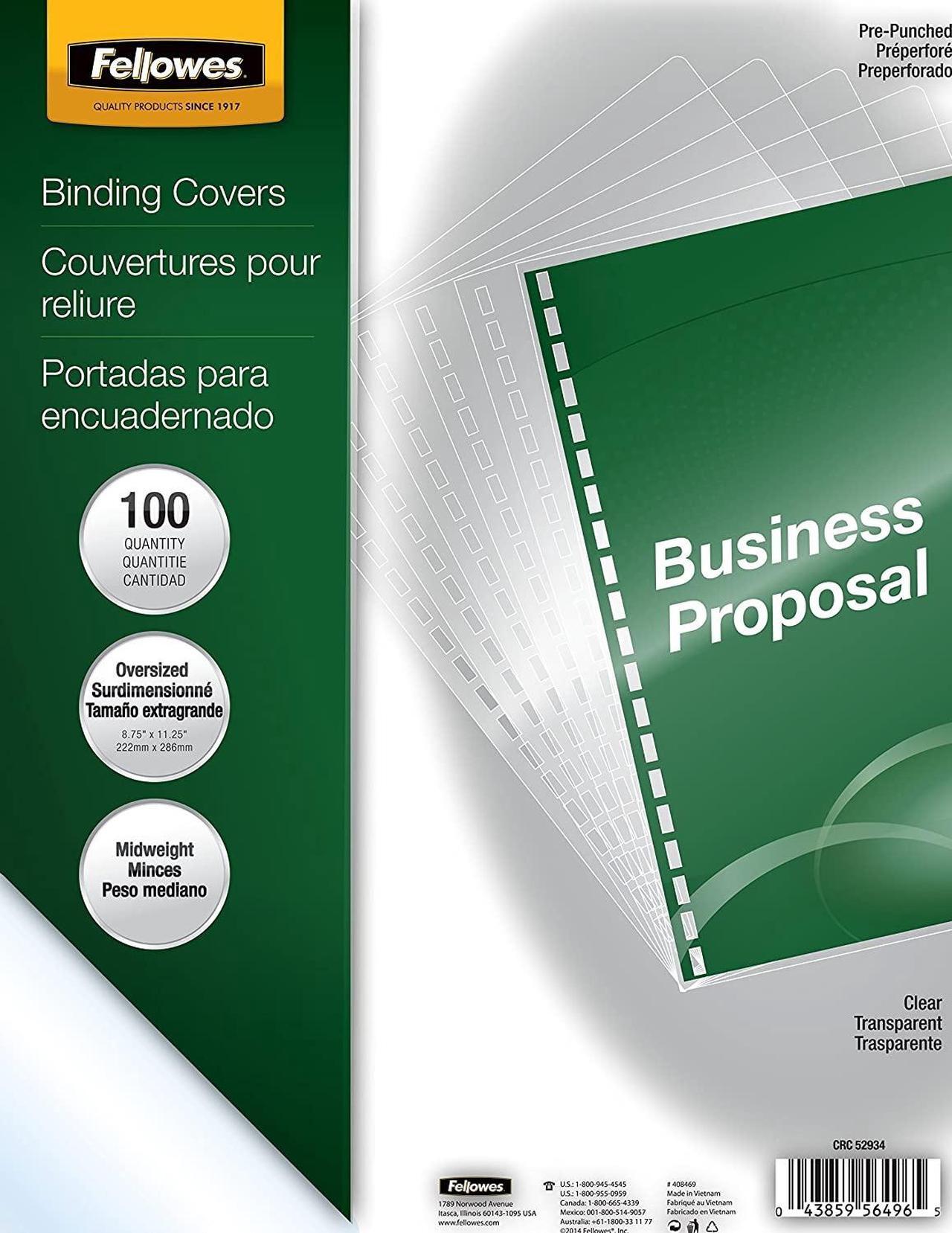 Alt view image 12 of 20 - Fellowes Crystals Clear Pre-Punched Oversized Binding Covers 100 Pack