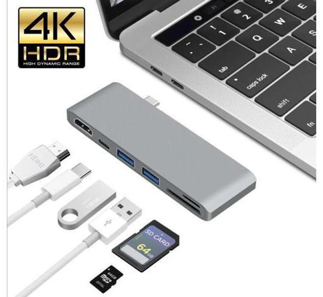 Main image of USB C Hub, 6 in 1 Multi Port Type C to HDMI Adapter, Type C Combo Hub with 4K HDMI, SD/MicroSD Card Reader, 2 USB 3.0 Ports, USB-C Charging Port for MacBook, iMac, ChromeBook etc- Gray